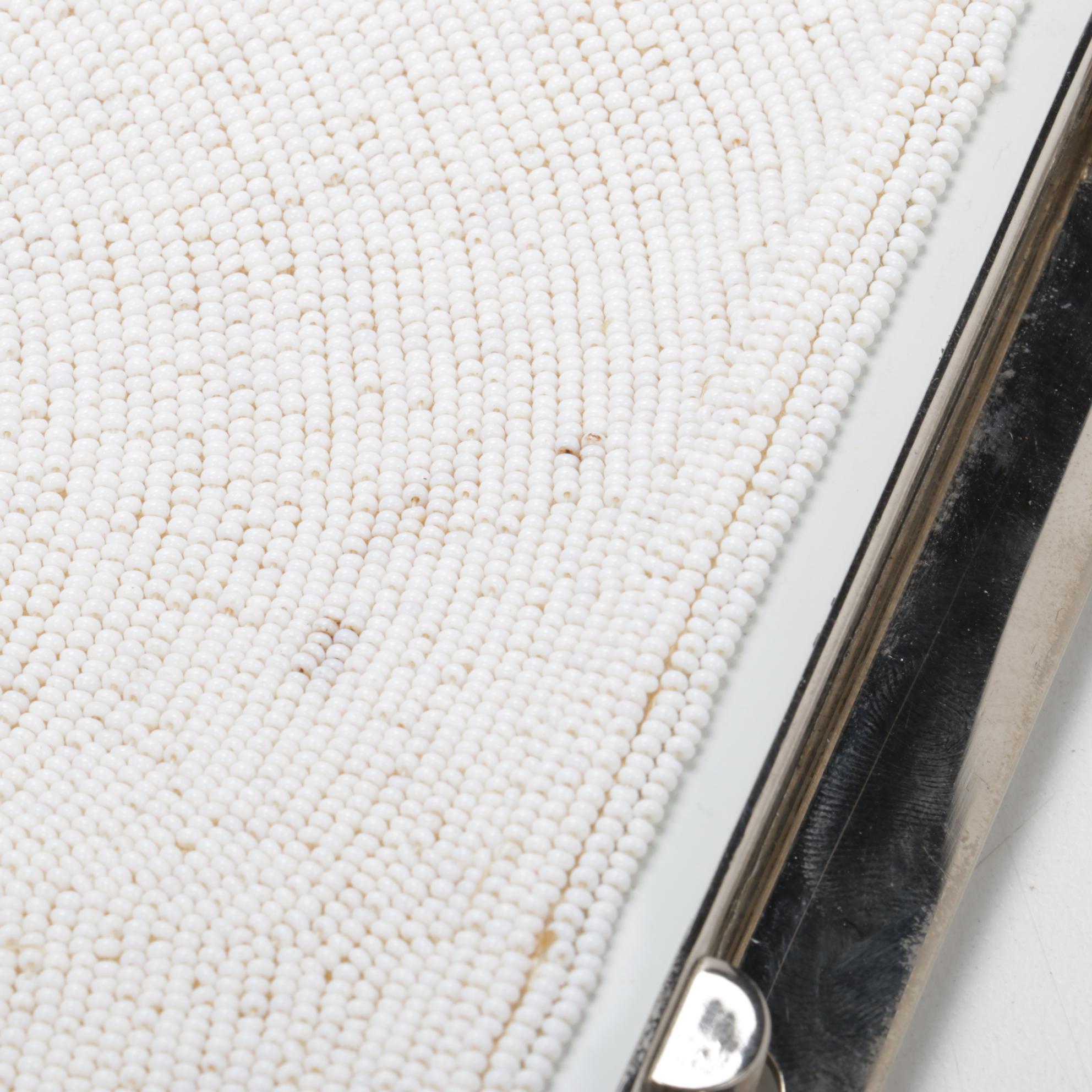 Walborg White Beaded Handbag with Satin Lining, Made in Belgium