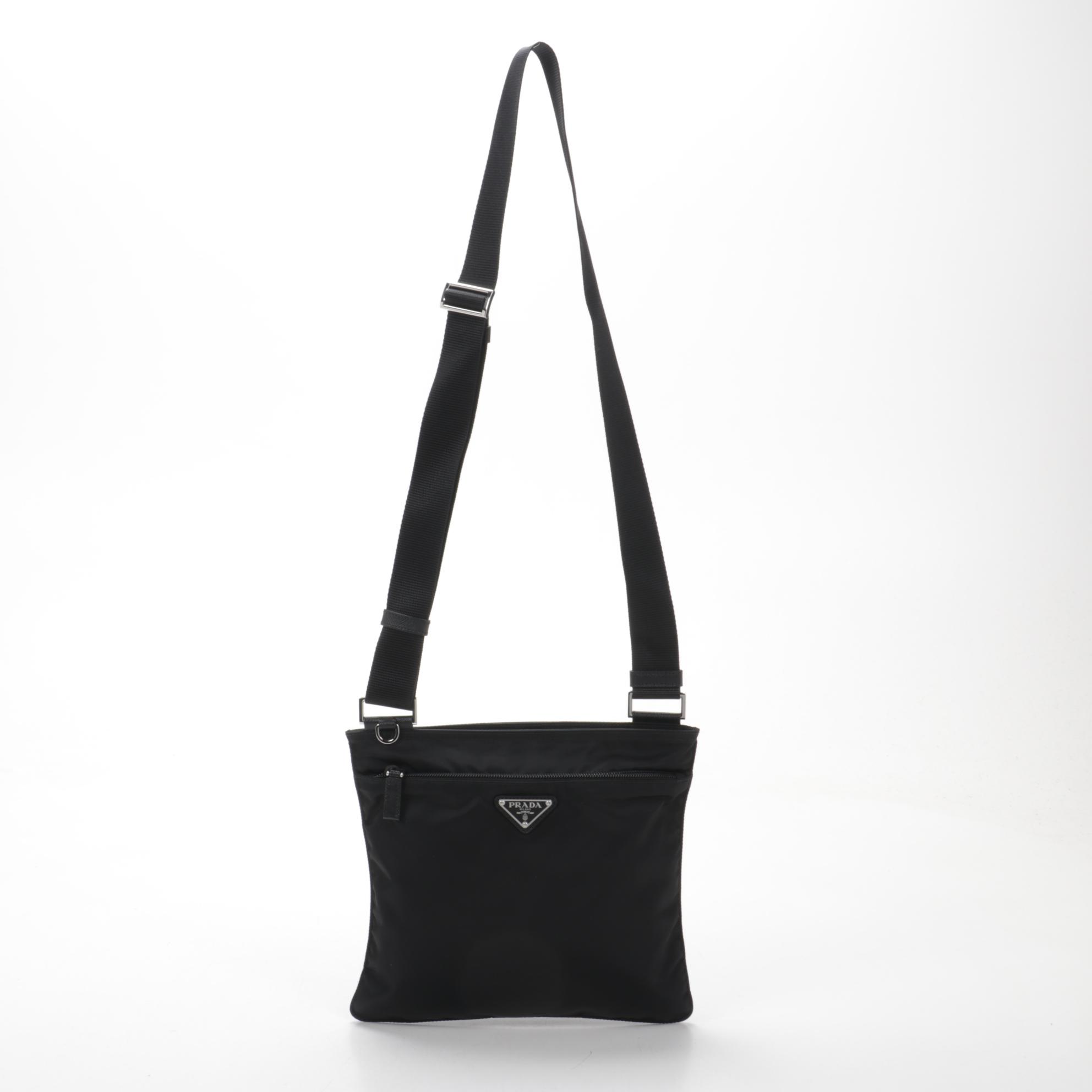 Prada Medium Zip Messenger Bag in Black Tessuto Nylon