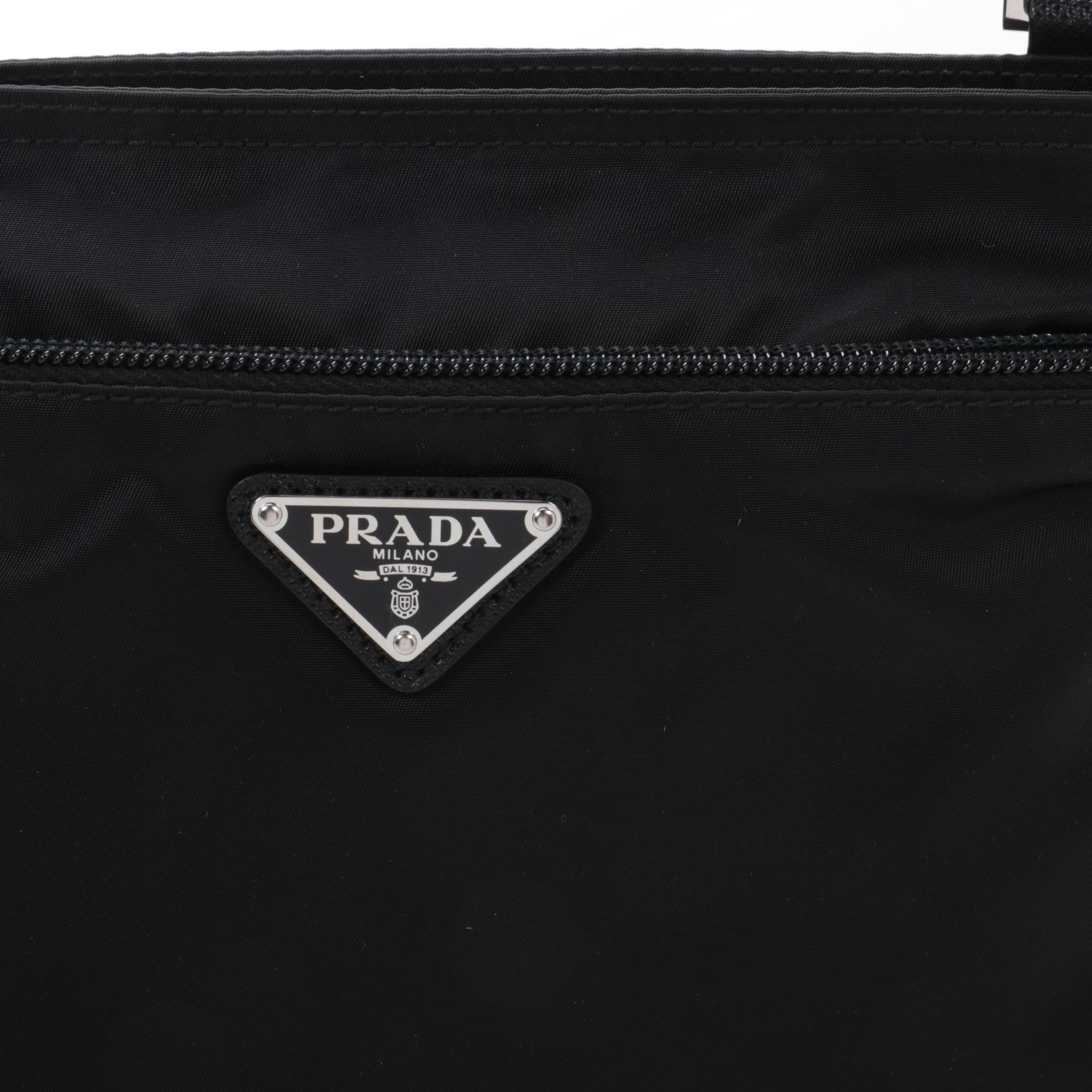 Prada Medium Zip Messenger Bag in Black Tessuto Nylon