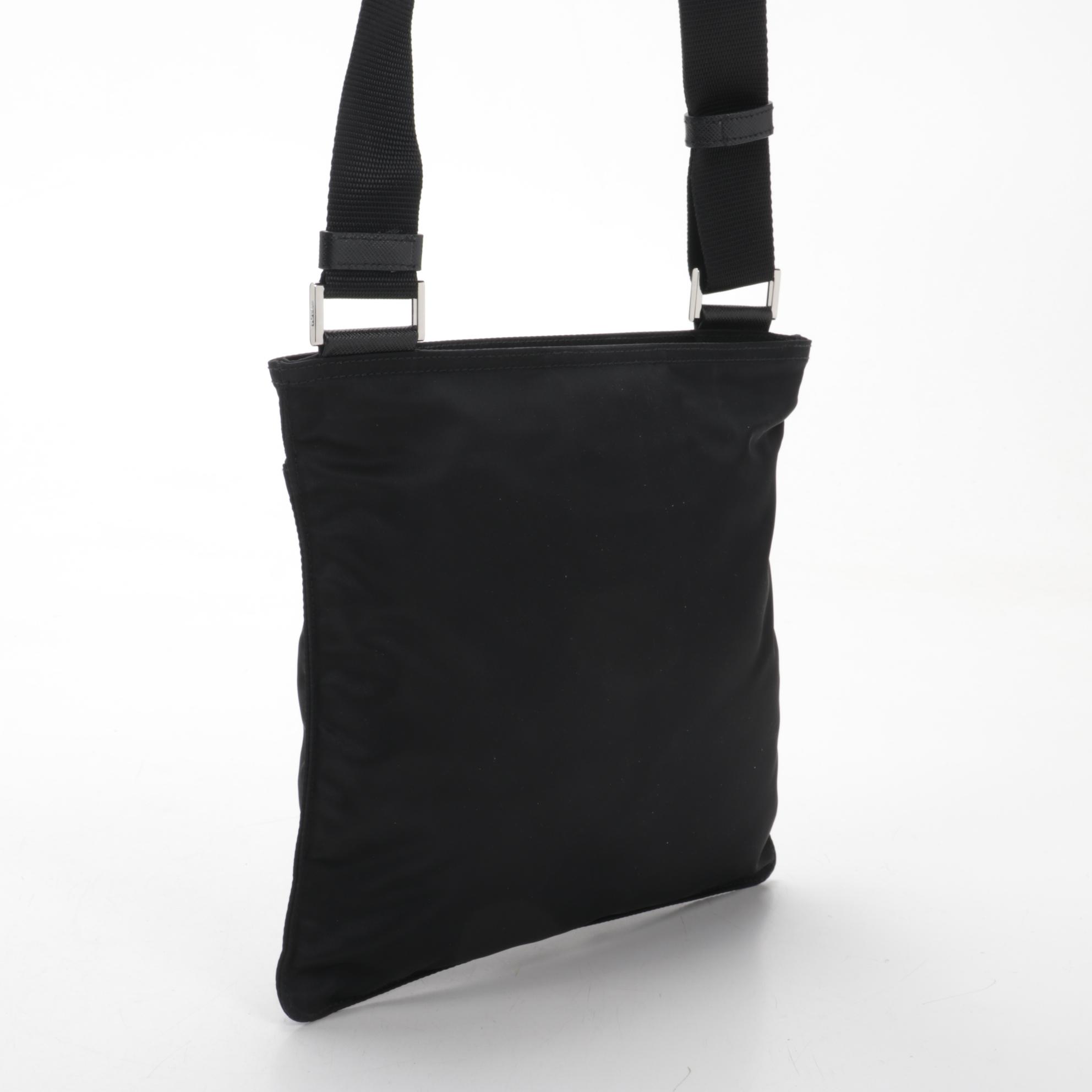 Prada Medium Zip Messenger Bag in Black Tessuto Nylon
