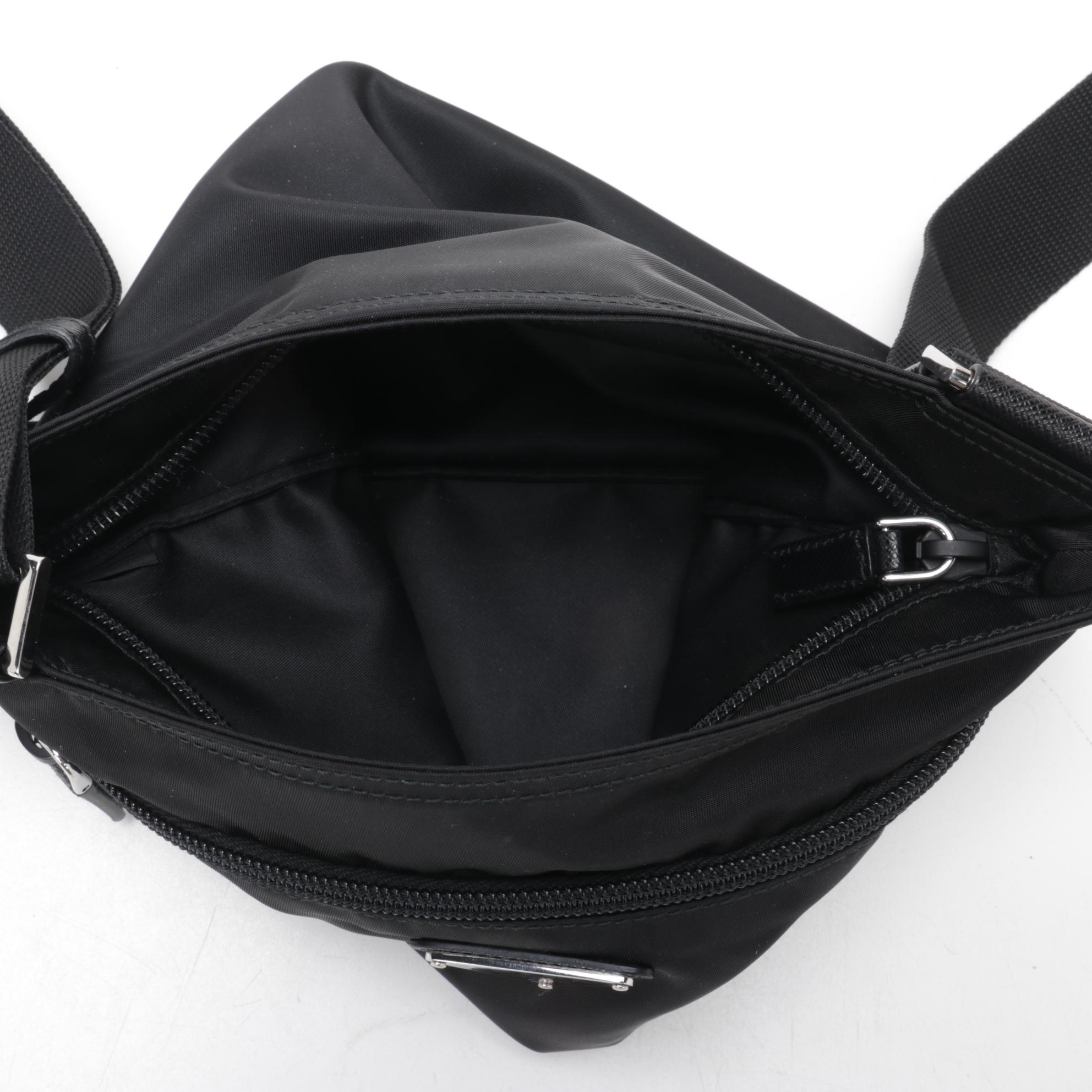 Prada Medium Zip Messenger Bag in Black Tessuto Nylon