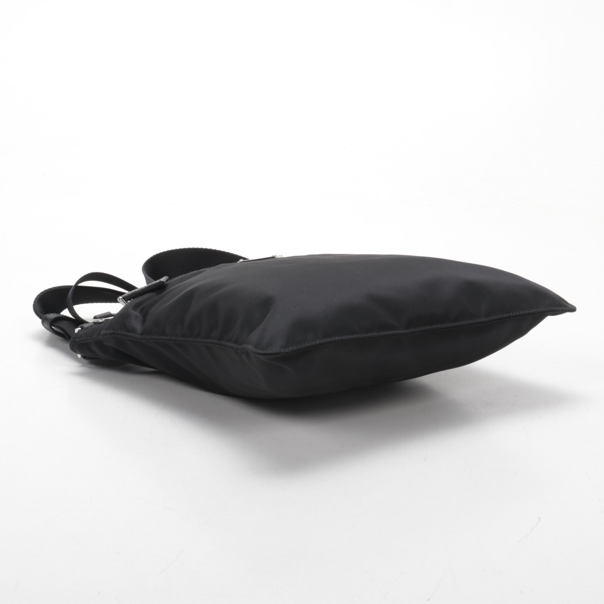 Prada Medium Zip Messenger Bag in Black Tessuto Nylon