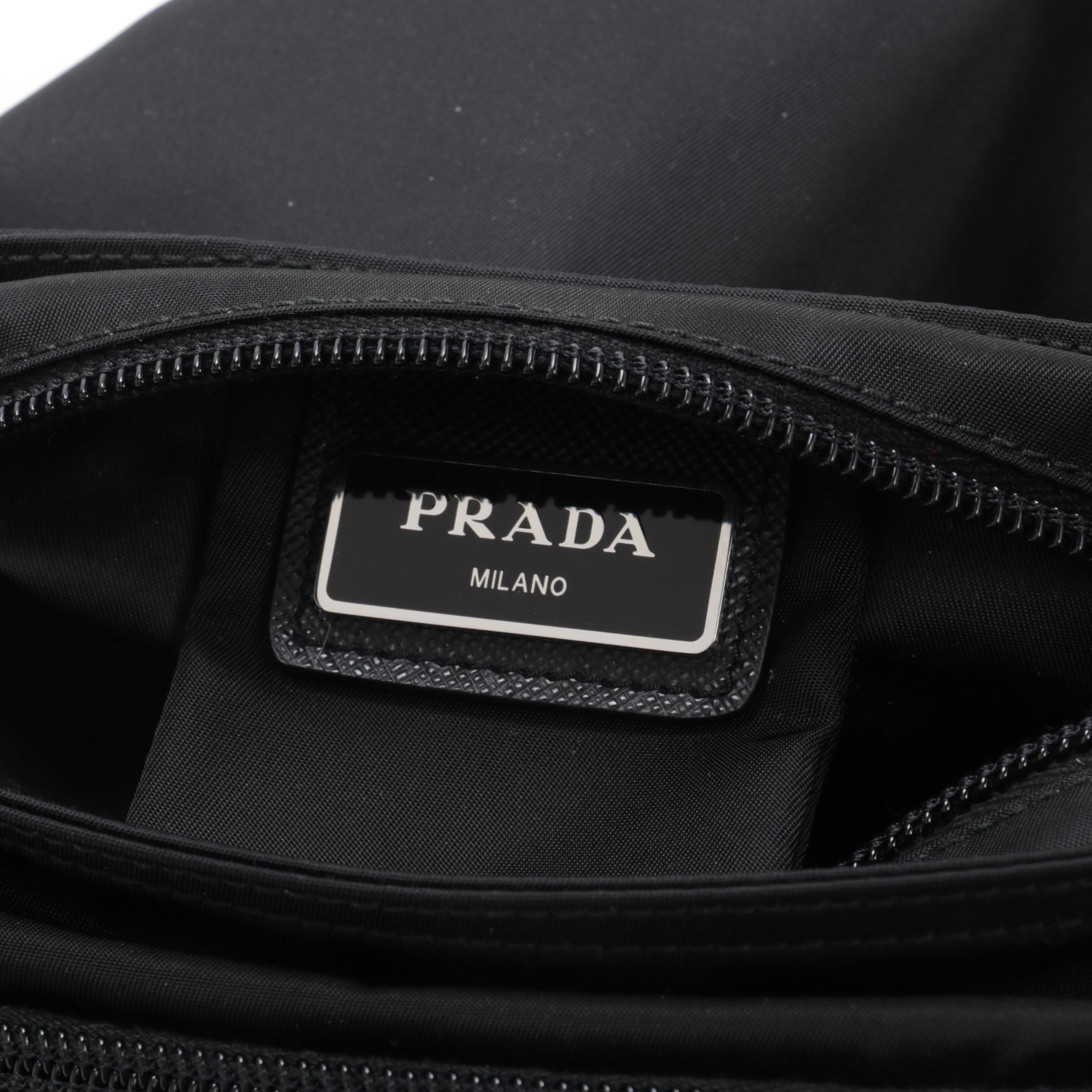 Prada Medium Zip Messenger Bag in Black Tessuto Nylon