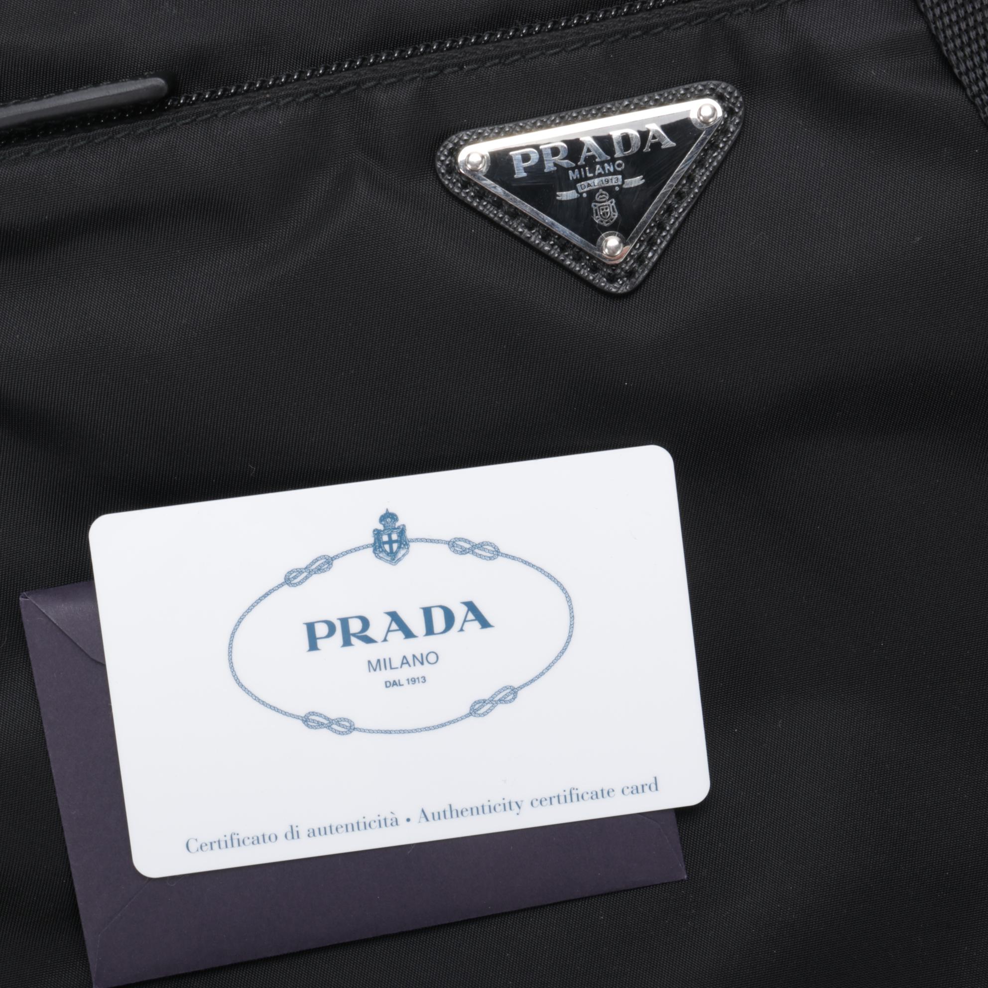 Prada Medium Zip Messenger Bag in Black Tessuto Nylon