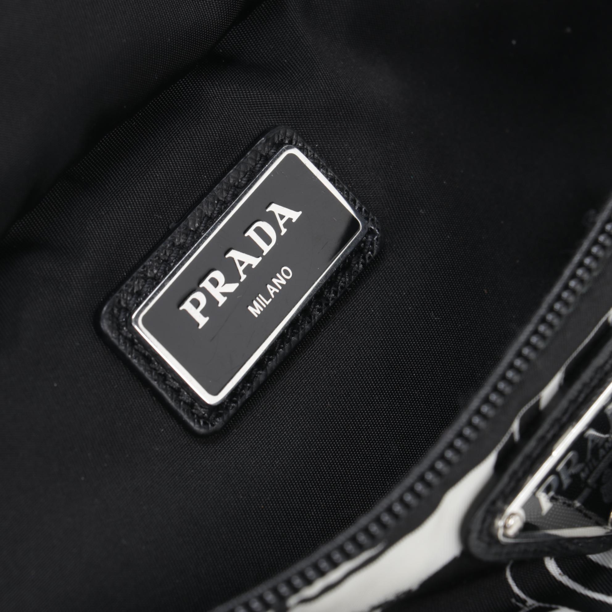 Prada Belt Bag in Printed Tessuto Nylon with Black Saffiano Leather Trim
