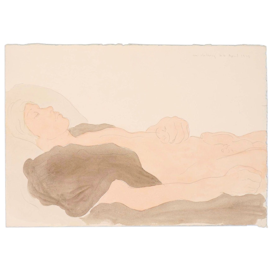 Watercolor Painting of a Reclining Male Nude, 1978