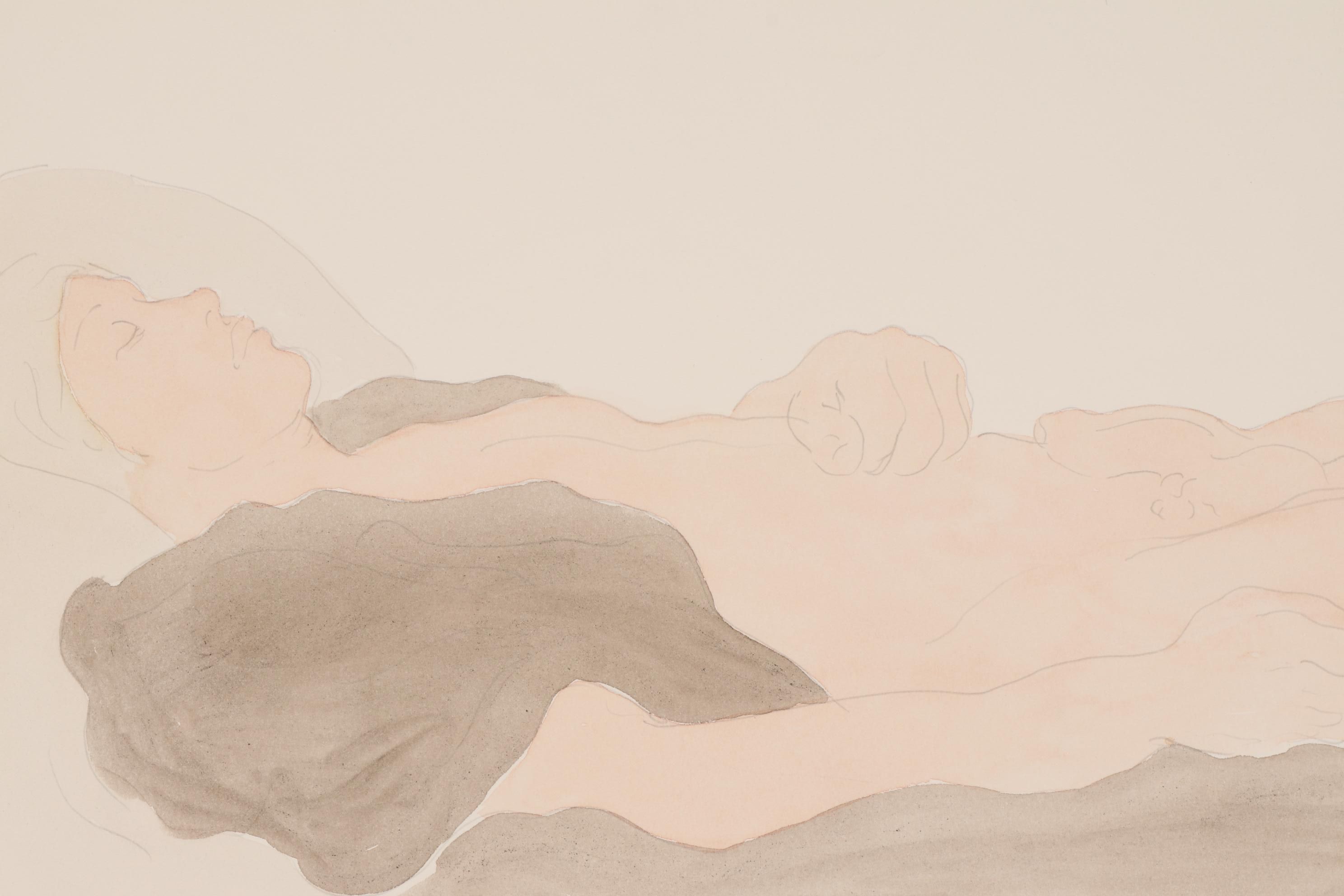 Watercolor Painting of a Reclining Male Nude, 1978