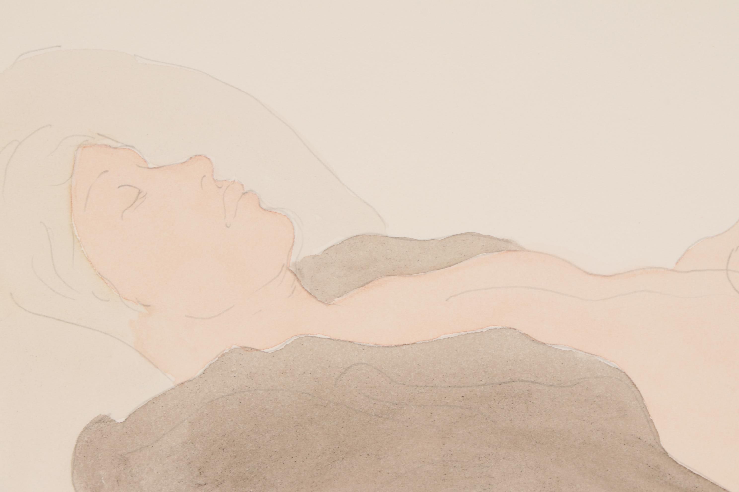 Watercolor Painting of a Reclining Male Nude, 1978