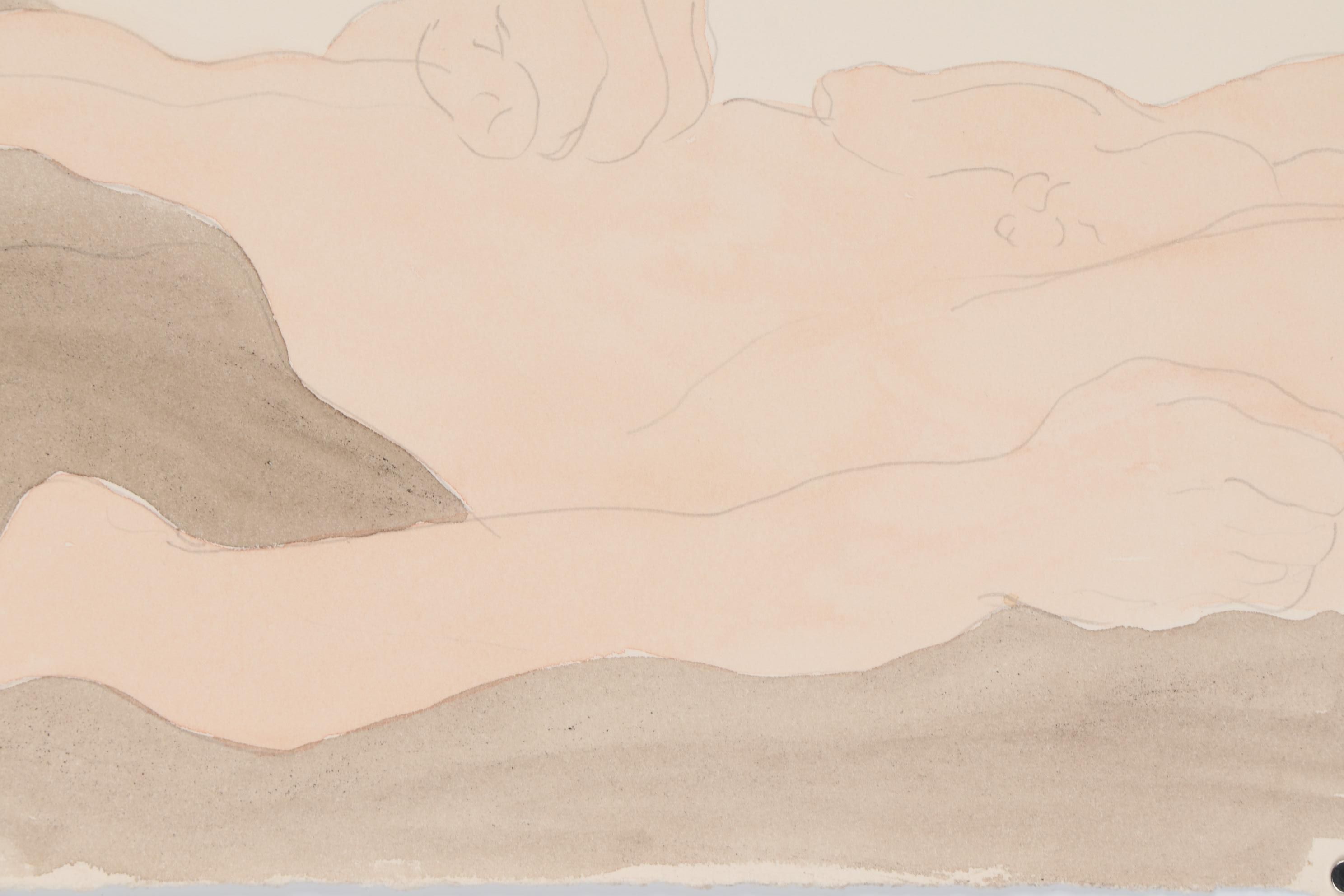 Watercolor Painting of a Reclining Male Nude, 1978