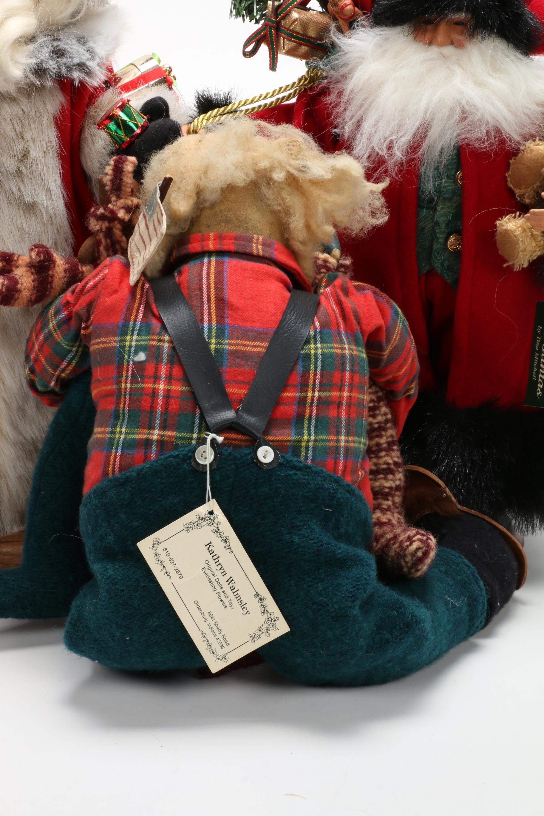 Original Kathryn Walmsley and Other Santa Dolls, Late 20th Century
