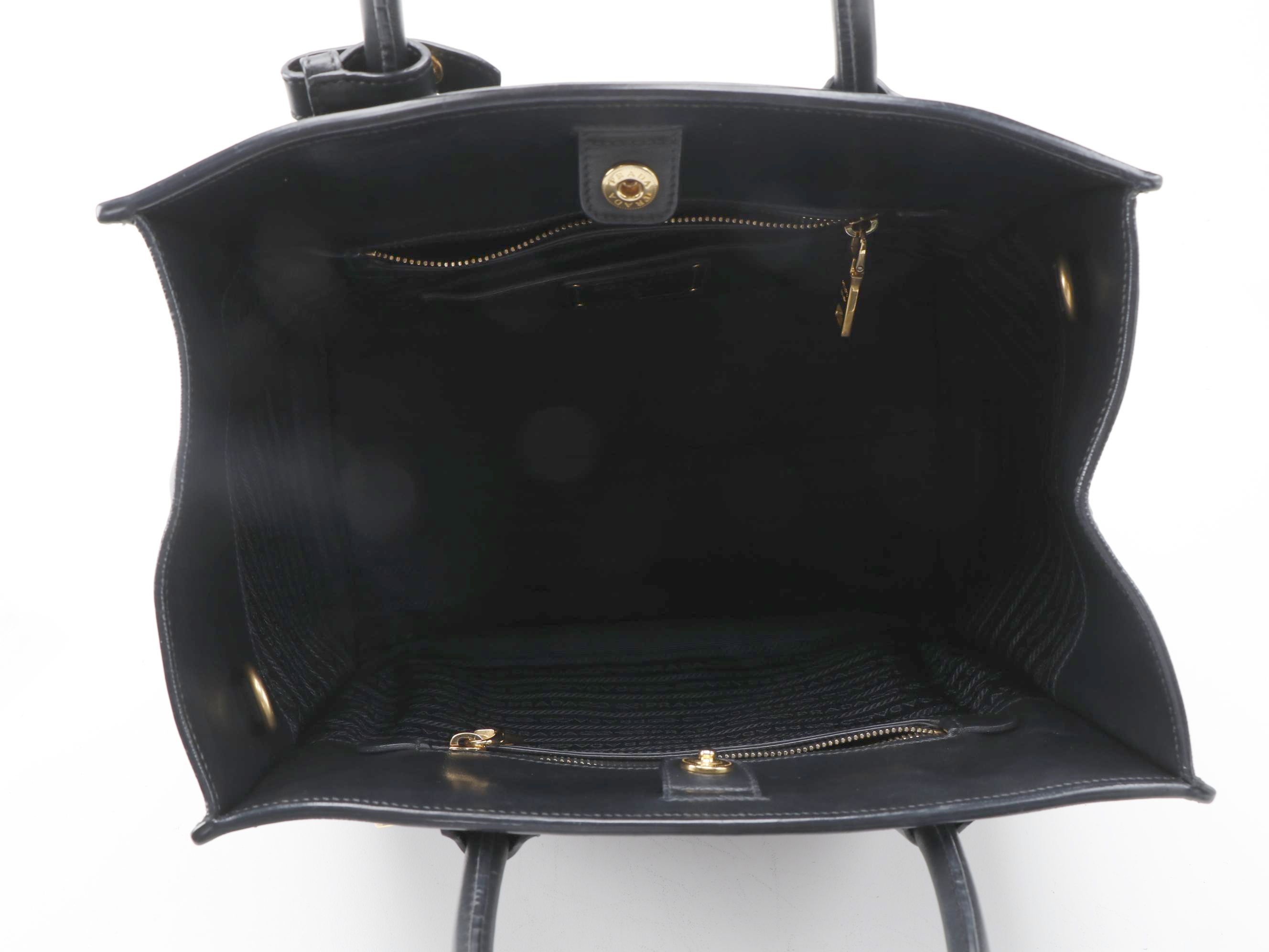 Prada Front Pocket Wing Black Leather Two-Way Tote