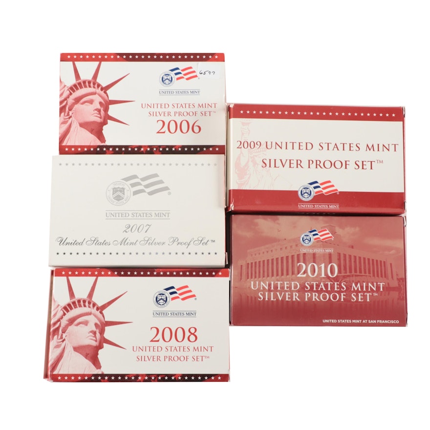 Five U.S. Mint Silver Proof Sets, 2006 to 2010