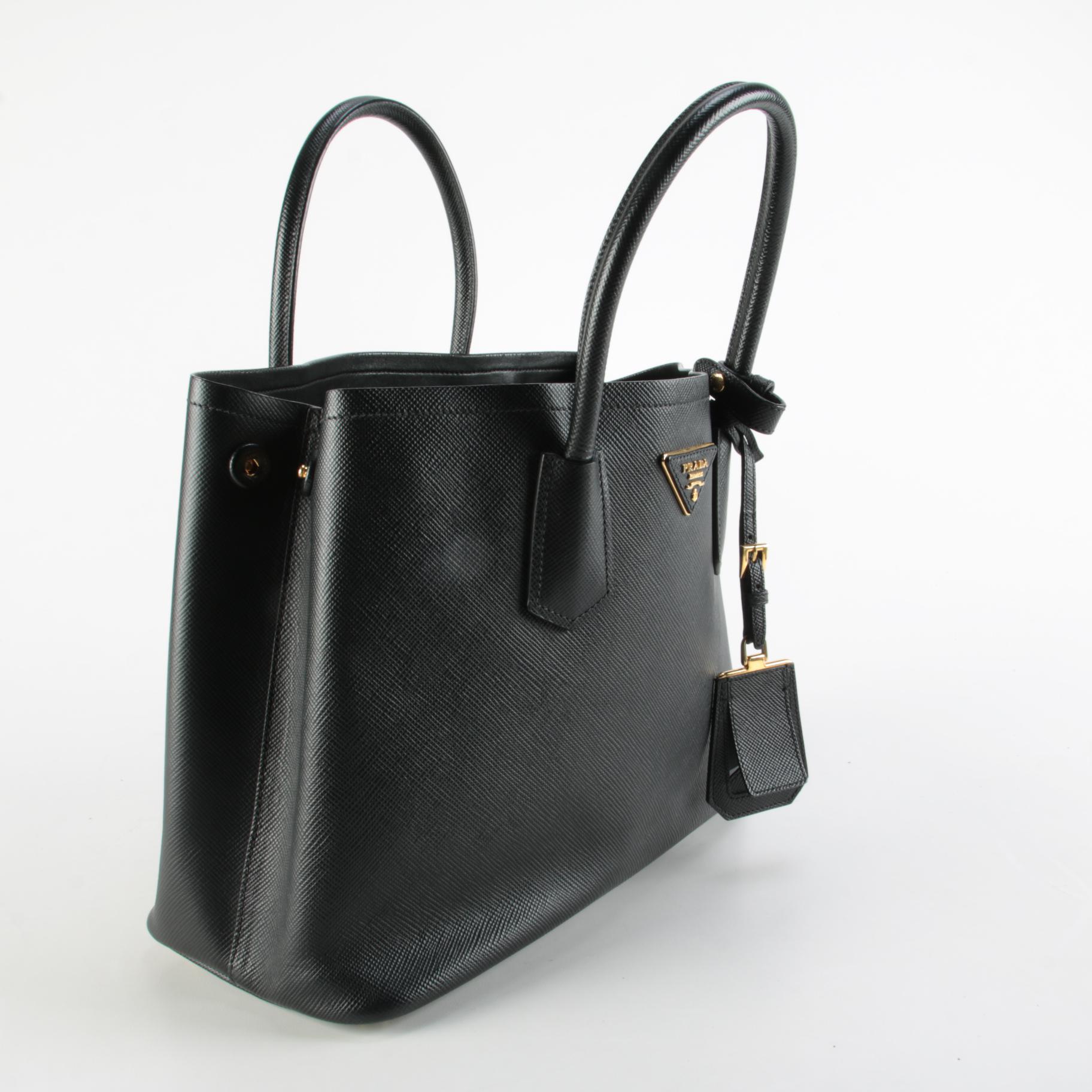 Prada Small Double Bag in Black Saffiano Leather