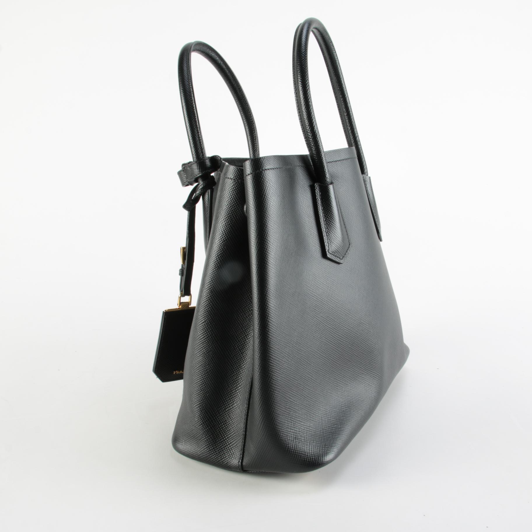 Prada Small Double Bag in Black Saffiano Leather