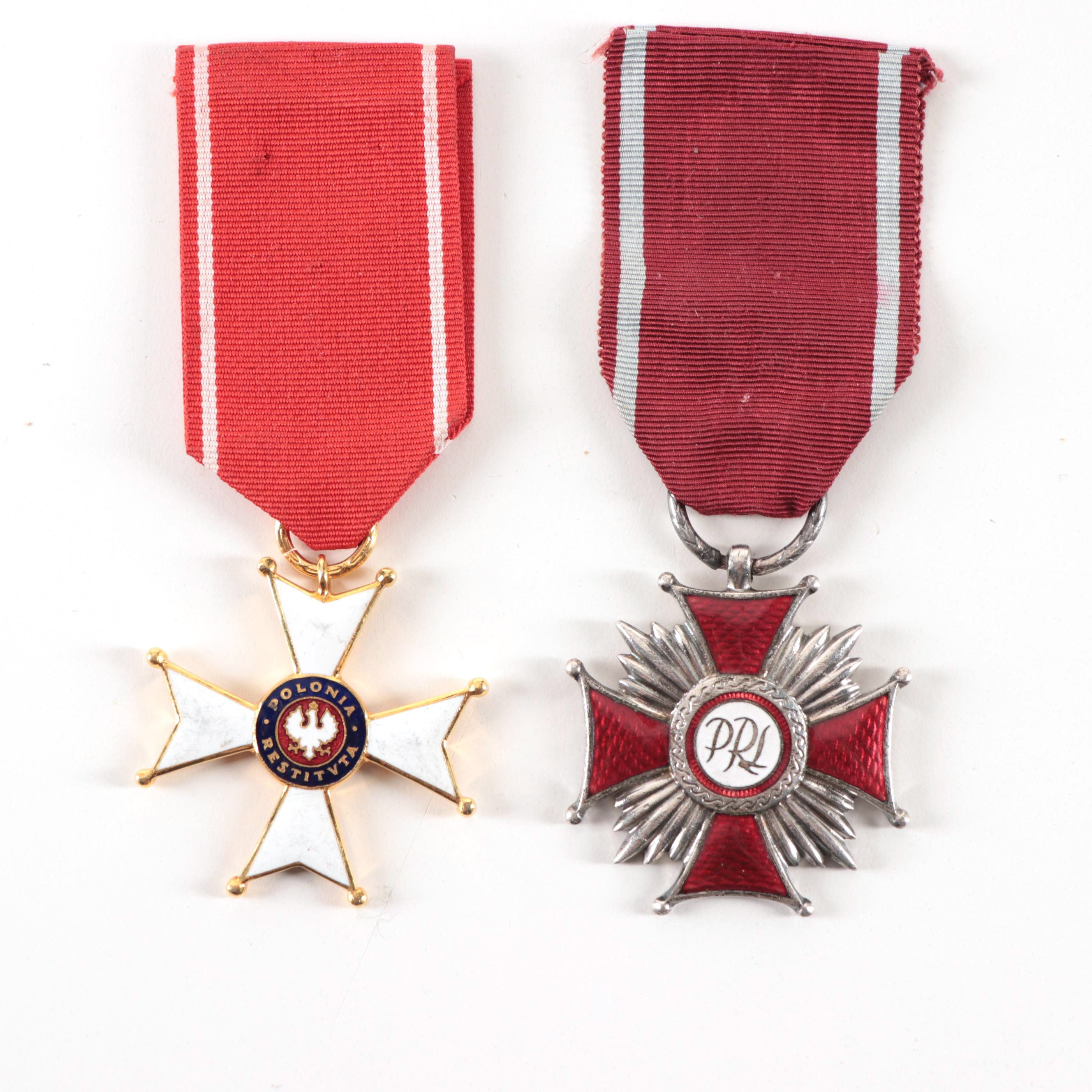 Poland Silver Cross of Merit and Order of Polonia Restituta Knight's Cross