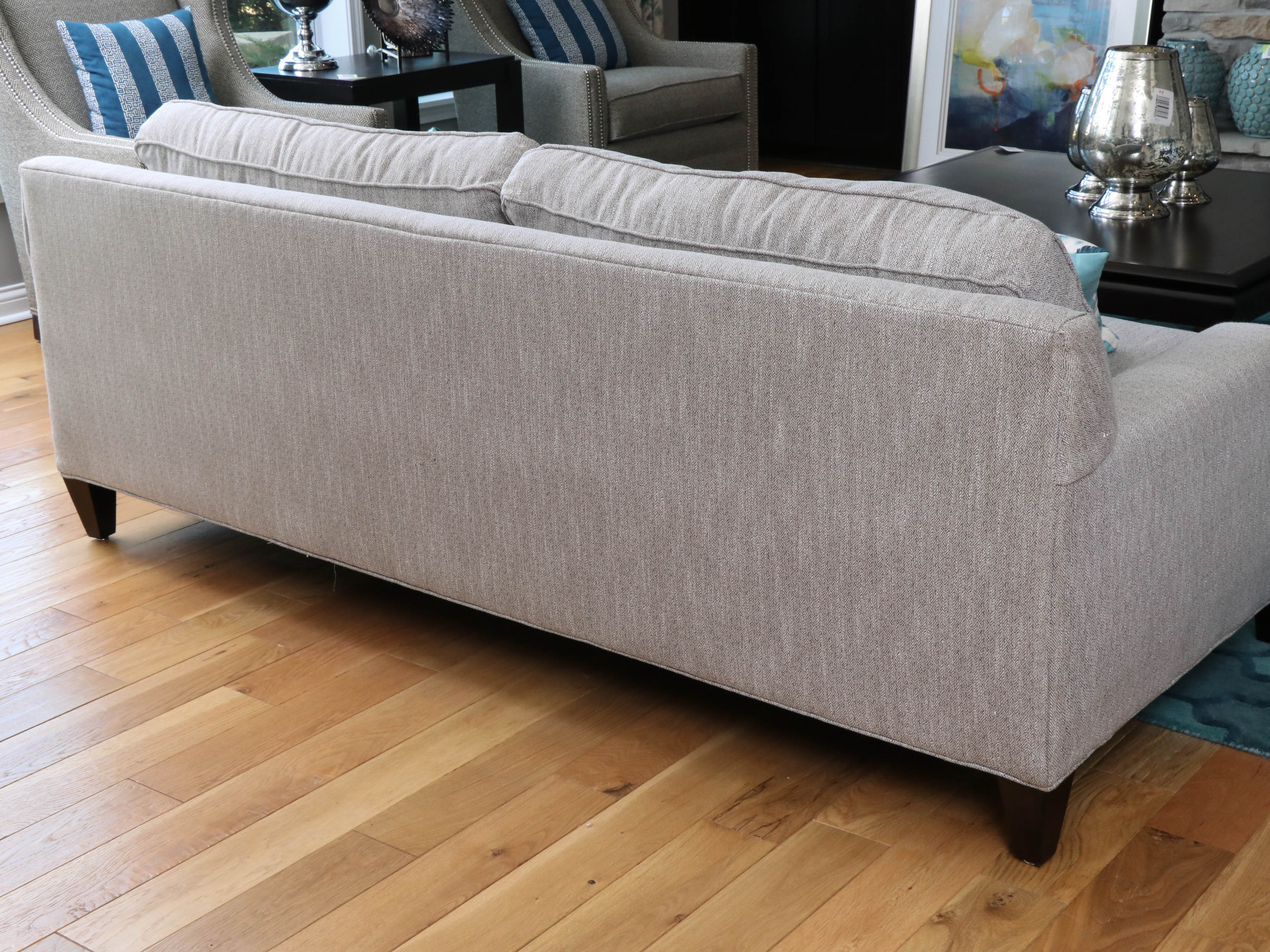 Rowe Furniture Modern Tweed Upholstered Sofa with Decorative Pillows