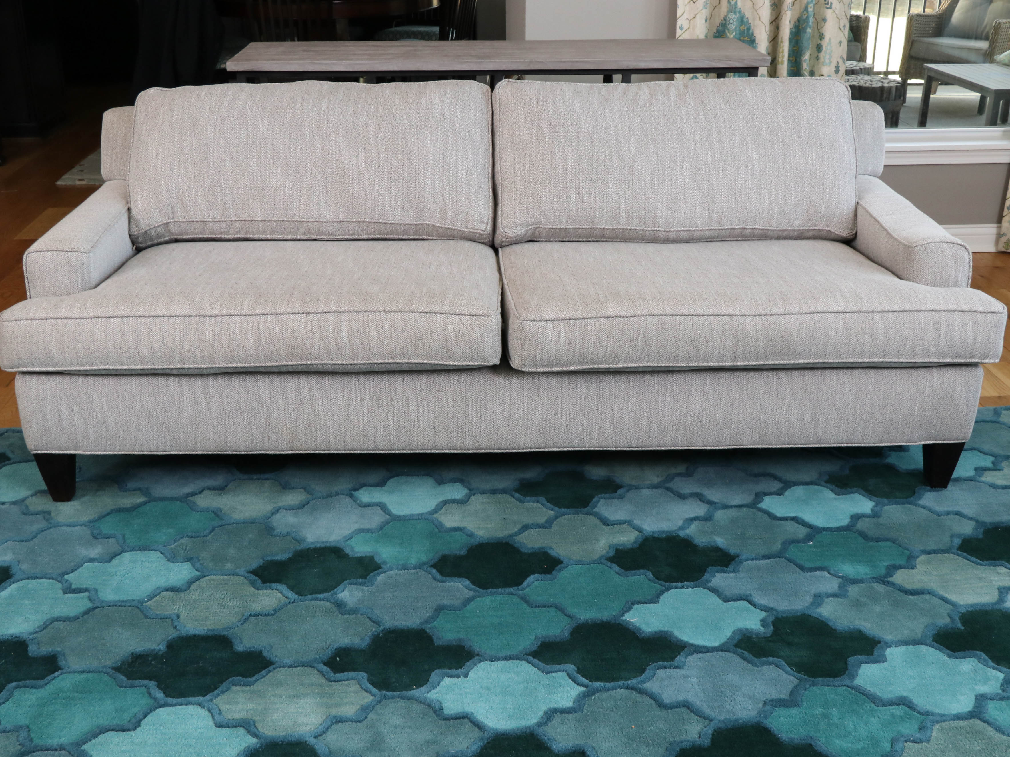 Rowe Furniture Modern Tweed Upholstered Sofa with Decorative Pillows