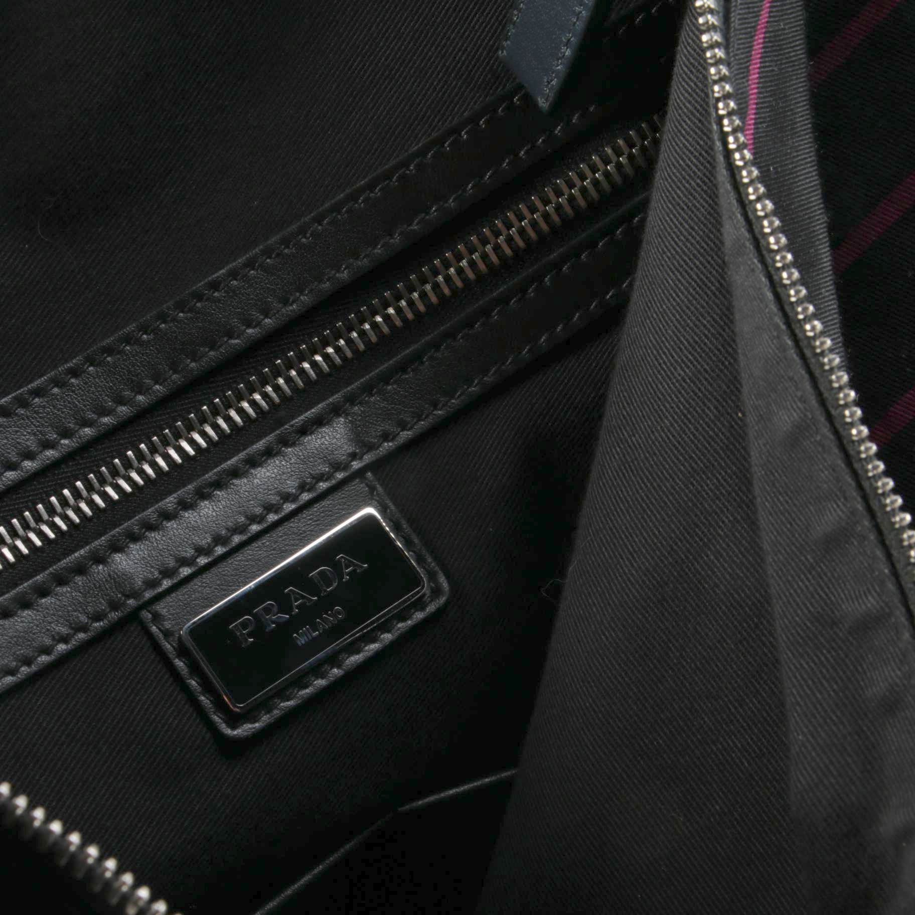 Prada Convertible Large Backpack Tote in Striped Tessuto with Leather Trim