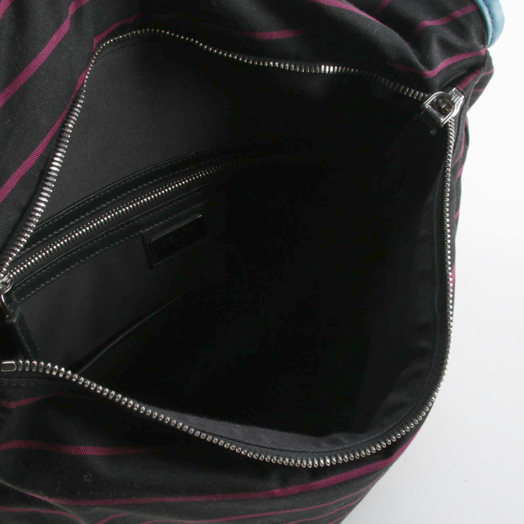 Prada Convertible Large Backpack Tote in Striped Tessuto with Leather Trim