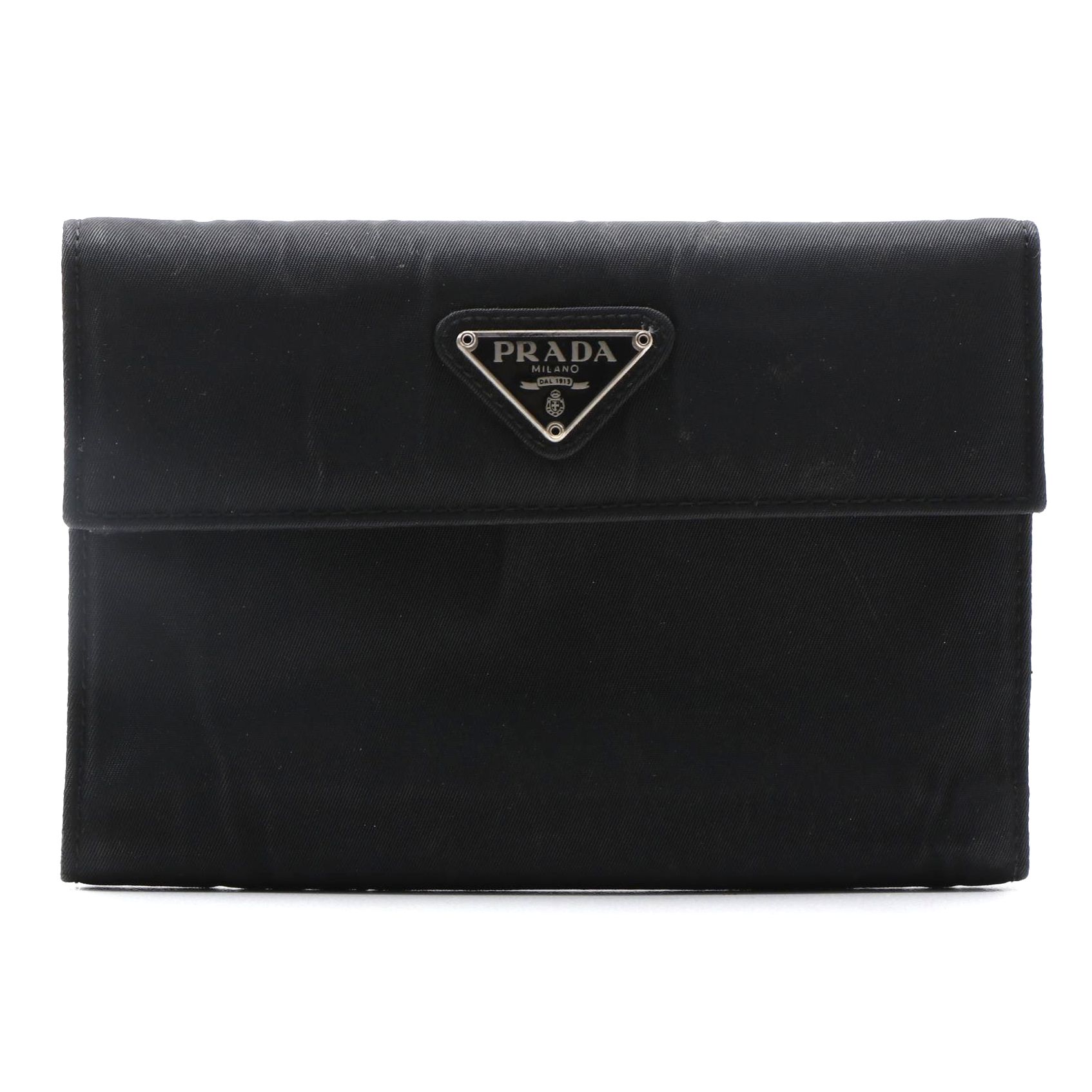 Prada Black Tessuto Nylon Vela Flap Wallet with Saffiano Leather
