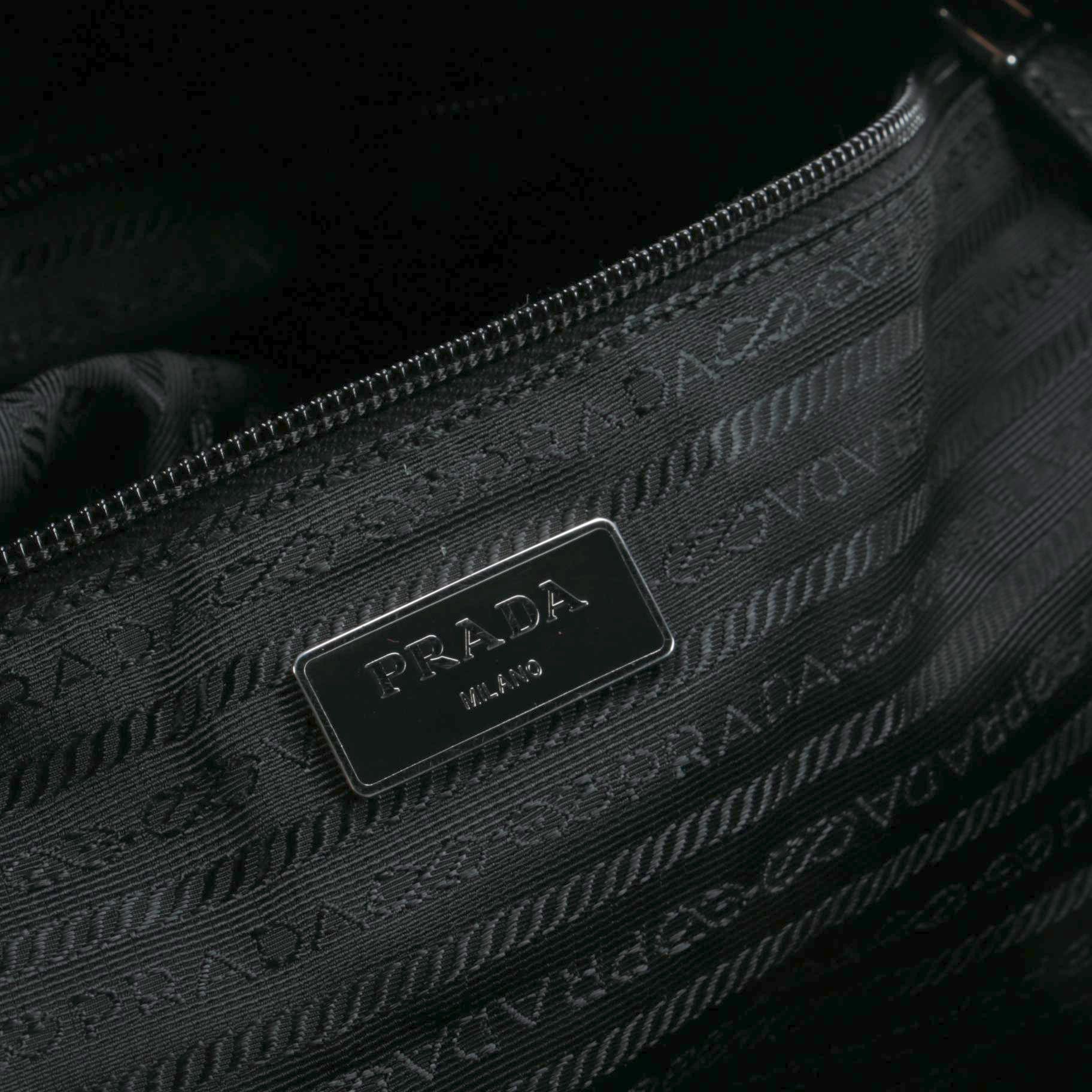 Prada Large Travel Duffel in Navy Blue Tessuto with Black Saffiano Leather Trim