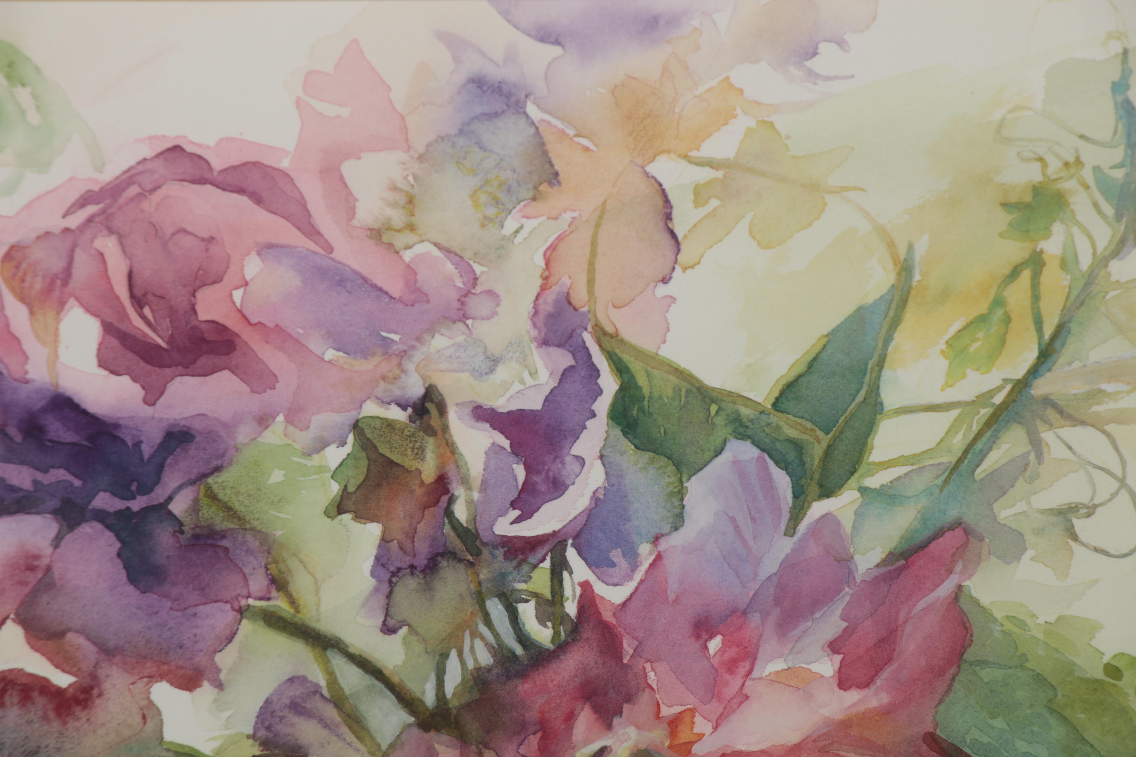 Kay Lewis Watercolor Painting of Floral Bouquet