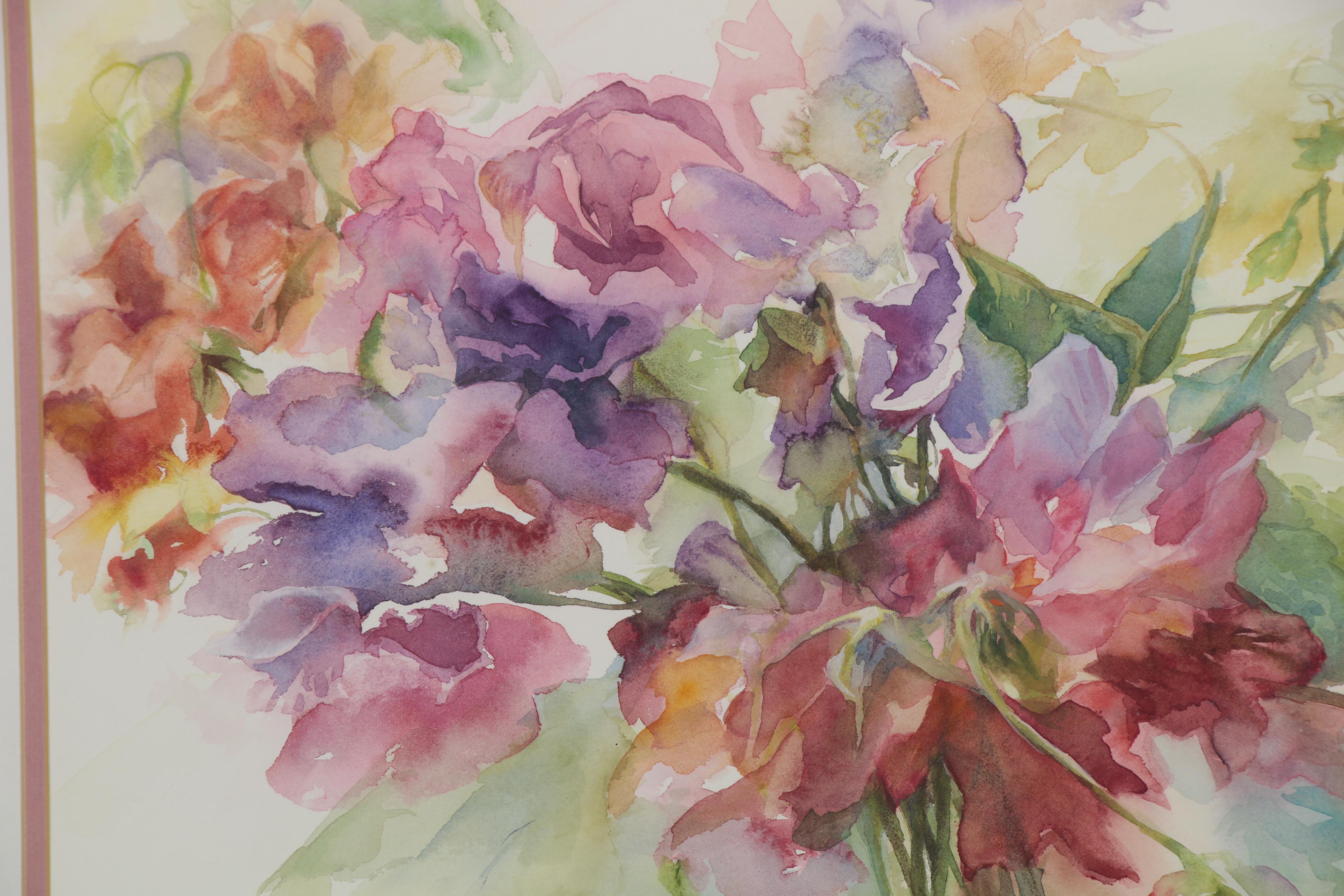 Kay Lewis Watercolor Painting of Floral Bouquet