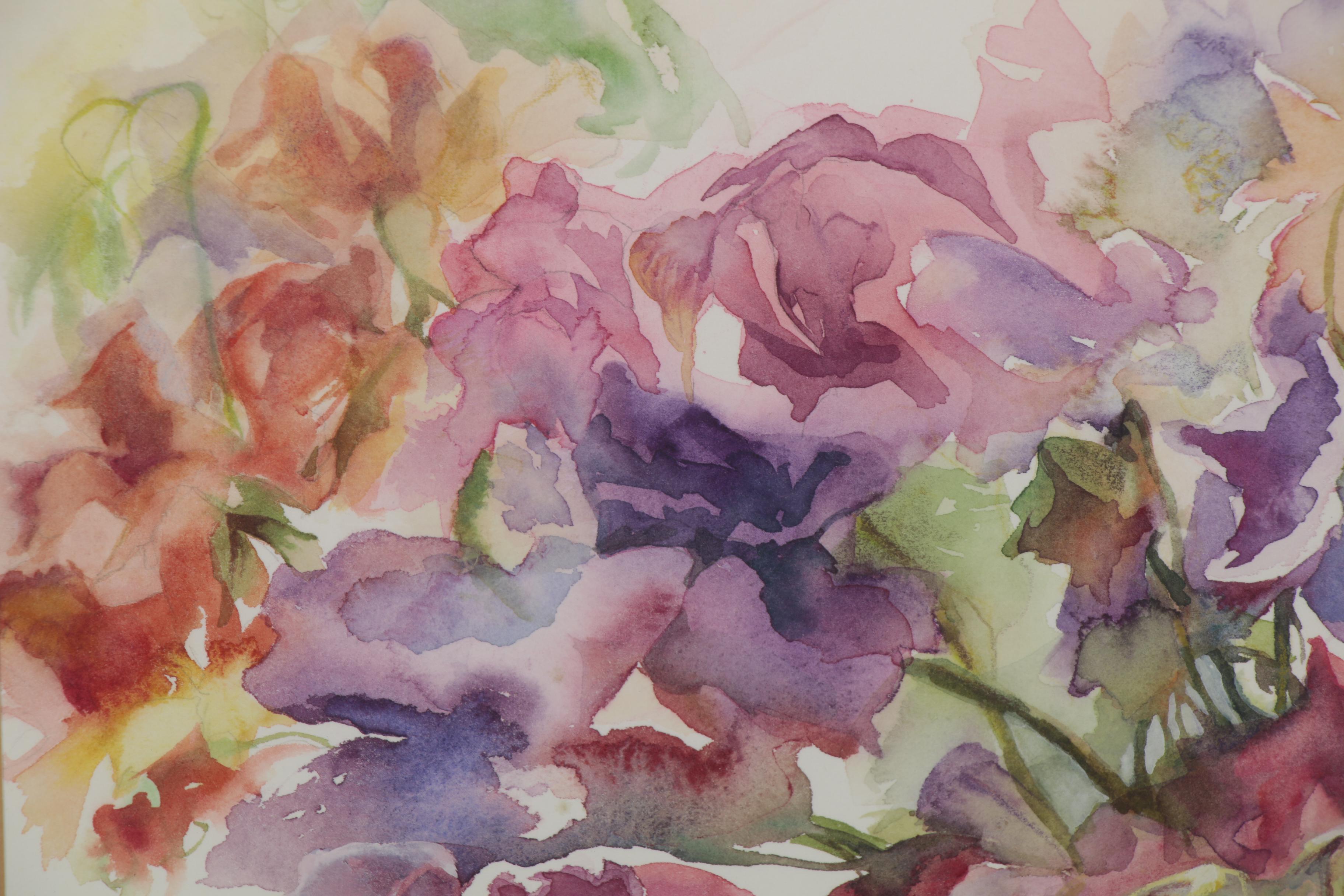 Kay Lewis Watercolor Painting of Floral Bouquet