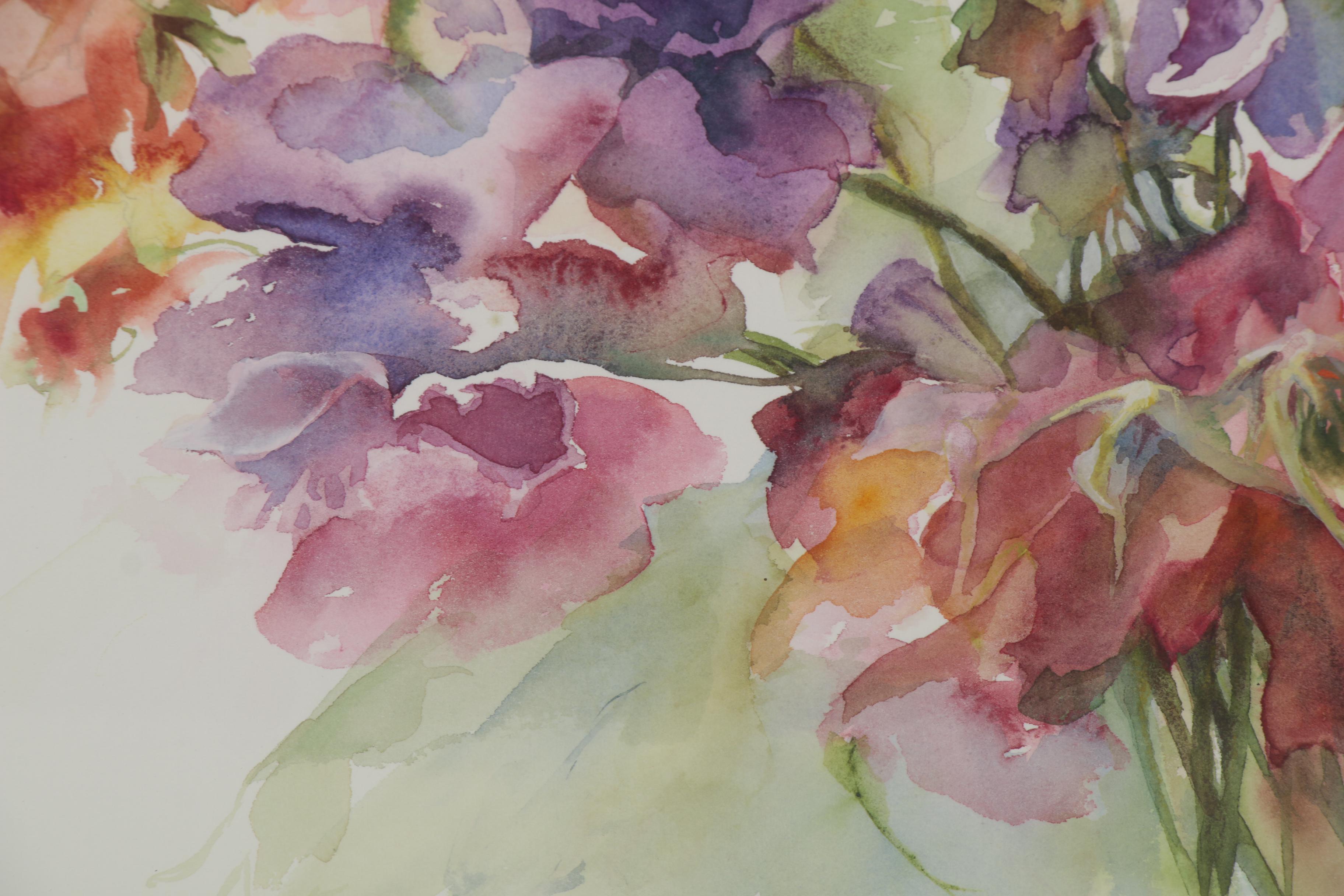 Kay Lewis Watercolor Painting of Floral Bouquet