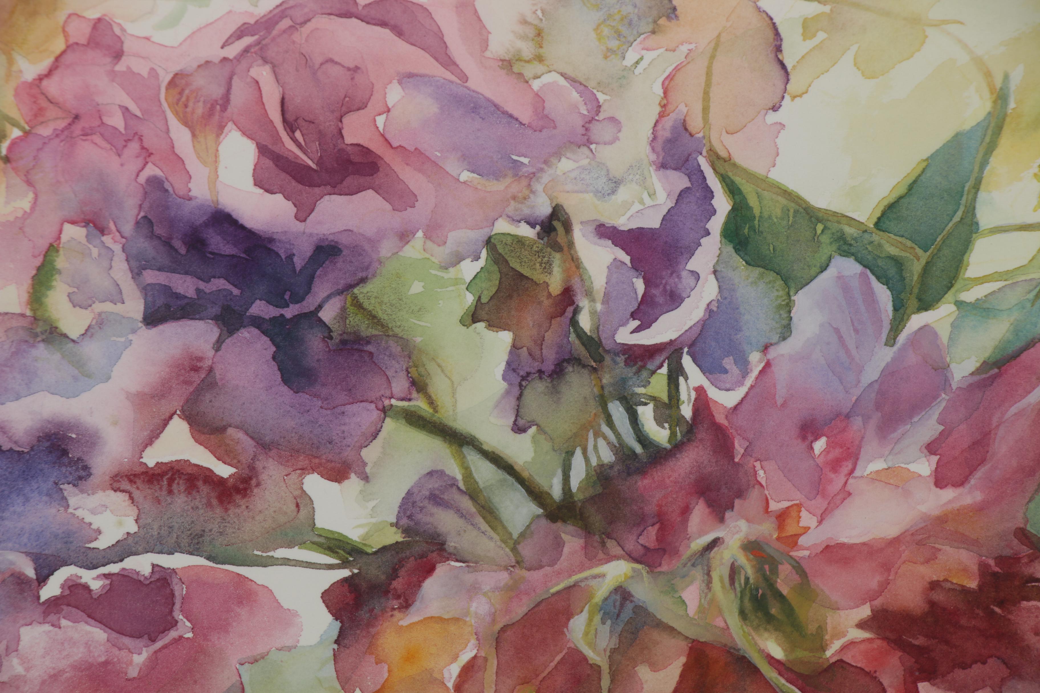 Kay Lewis Watercolor Painting of Floral Bouquet
