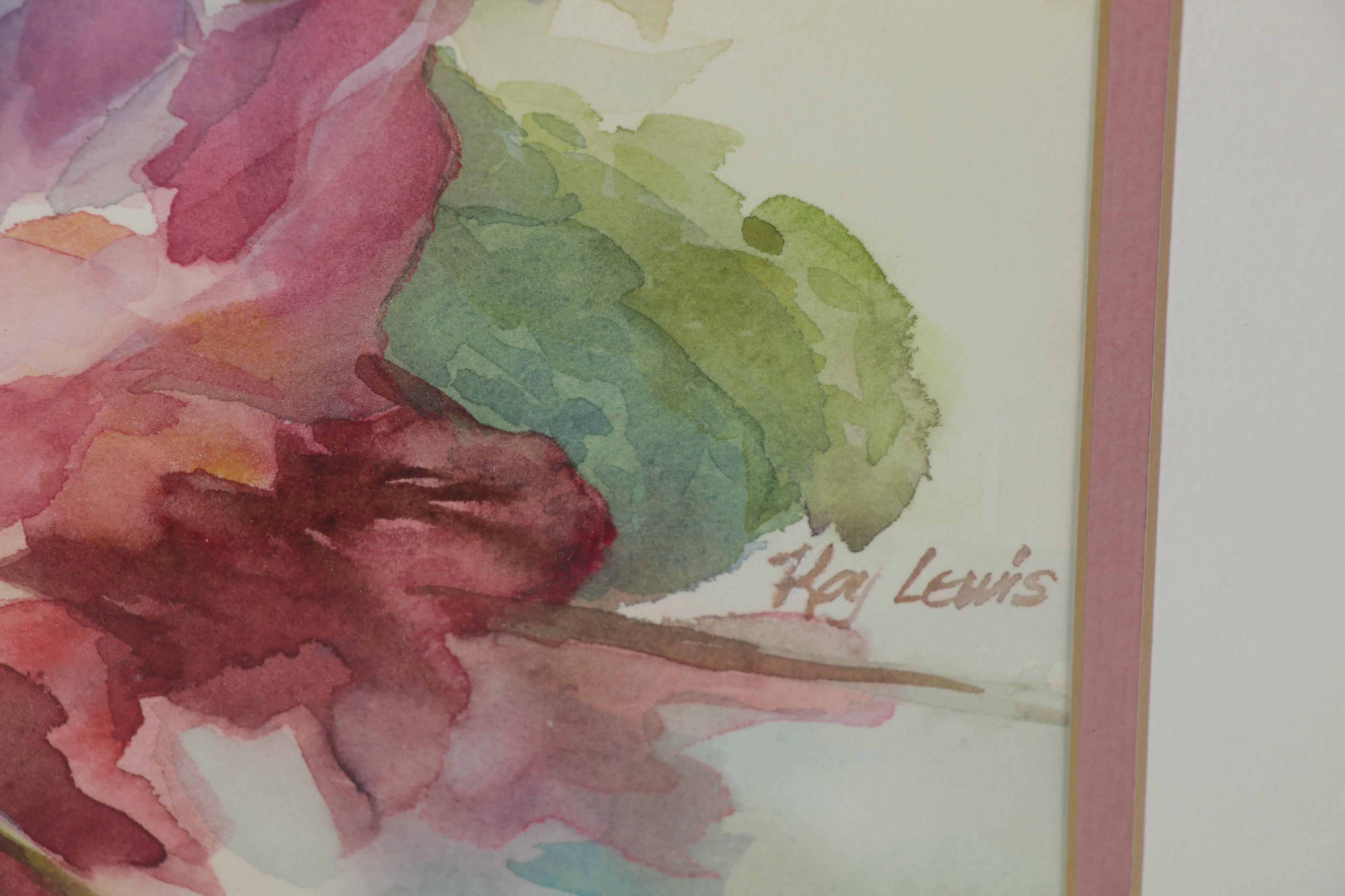 Kay Lewis Watercolor Painting of Floral Bouquet