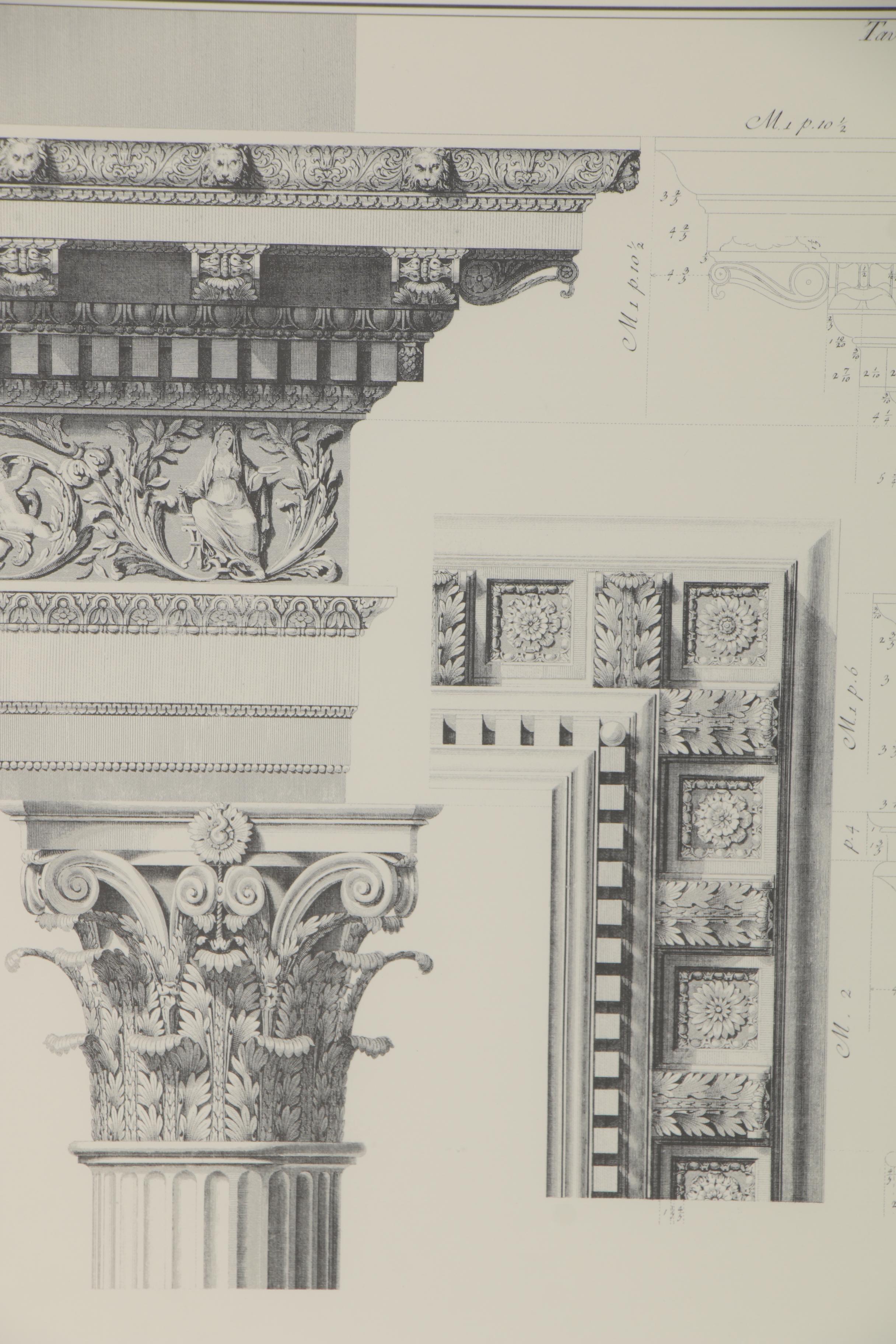 Architectural Lithograph and Offset Lithograph Prints of Column Capital Designs