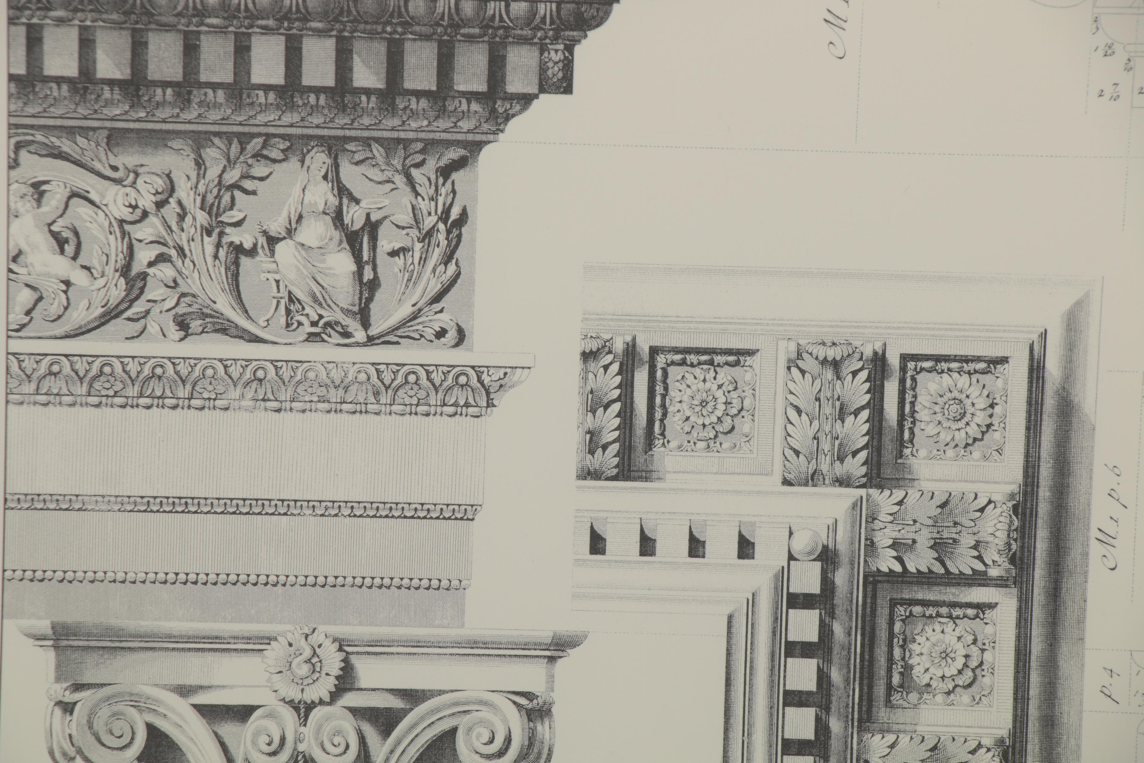 Architectural Lithograph and Offset Lithograph Prints of Column Capital Designs