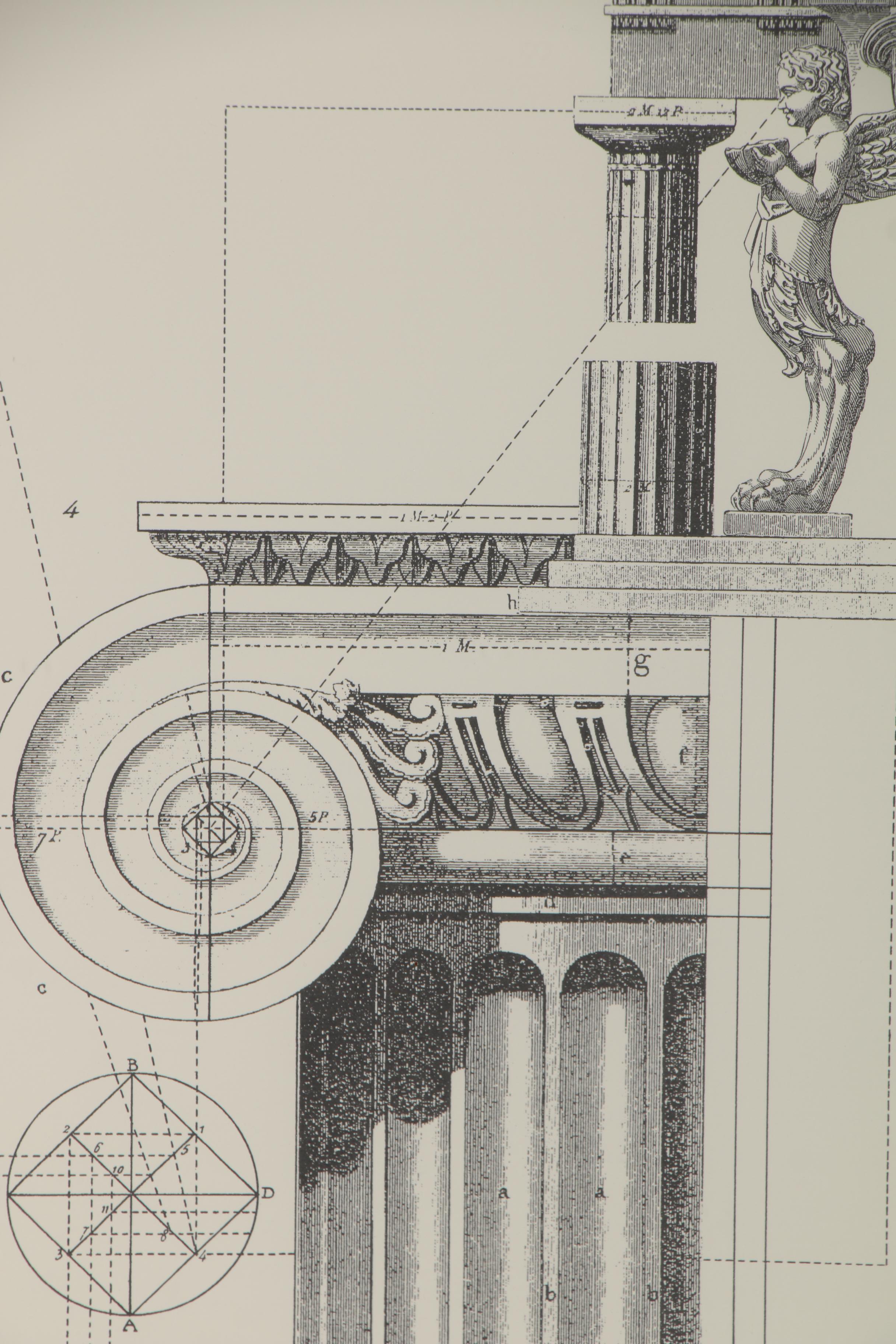Architectural Lithograph and Offset Lithograph Prints of Column Capital Designs
