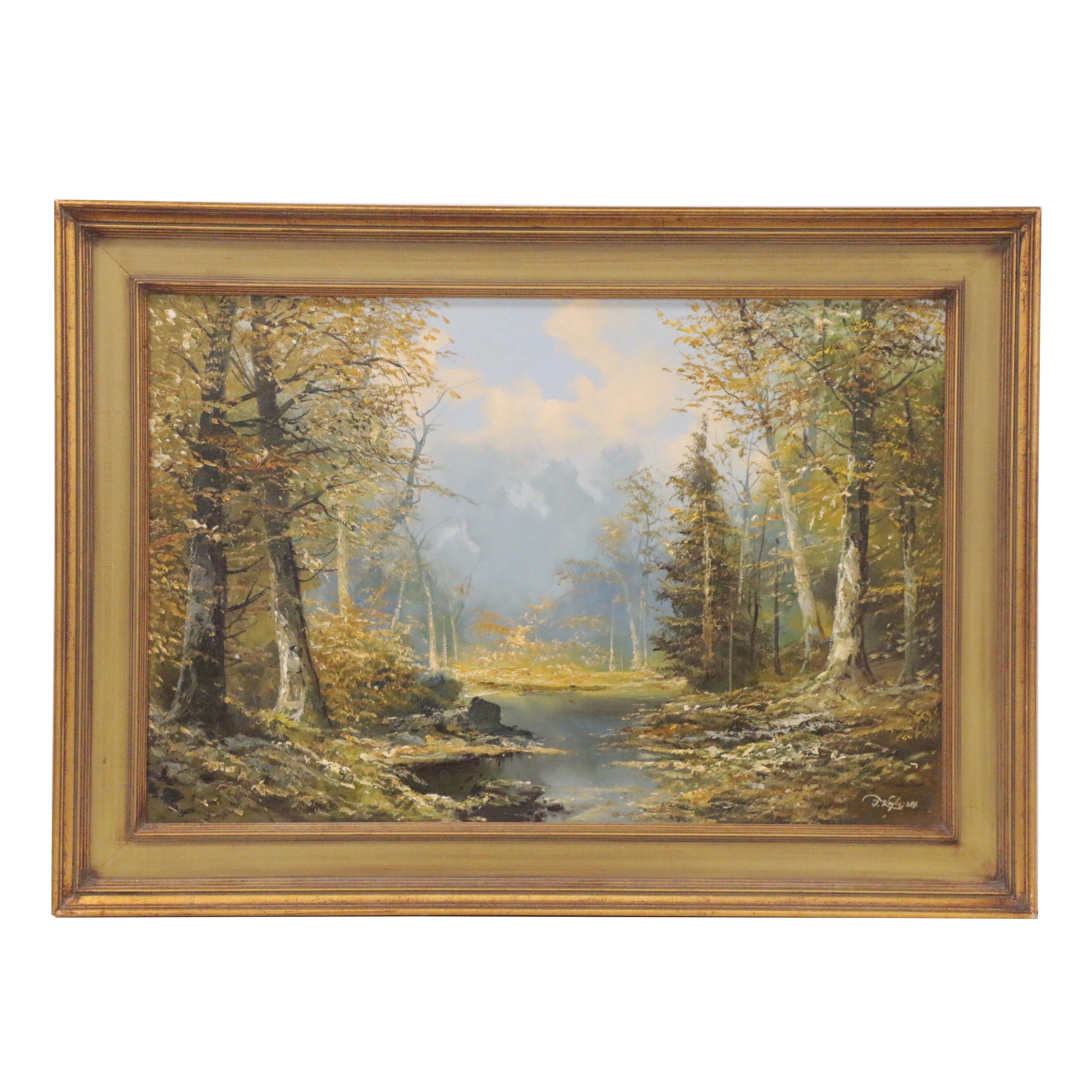 Josef Kugler Forest Landscape Oil Painting, Late 20th Century