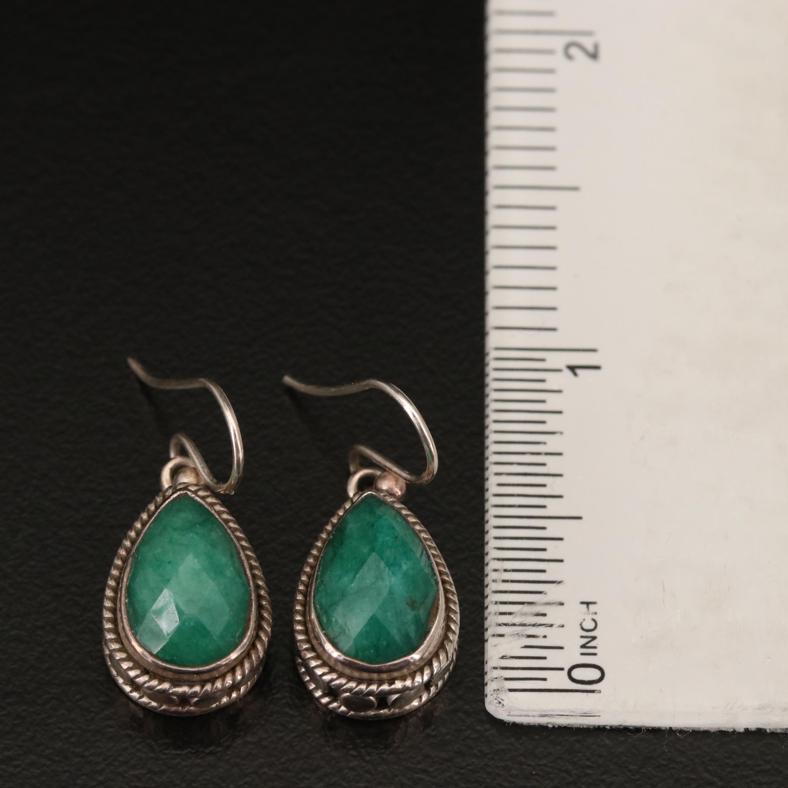 Sterling Silver Drop Earrings Featuring Lapis Lazuli, Beryl and Rubies