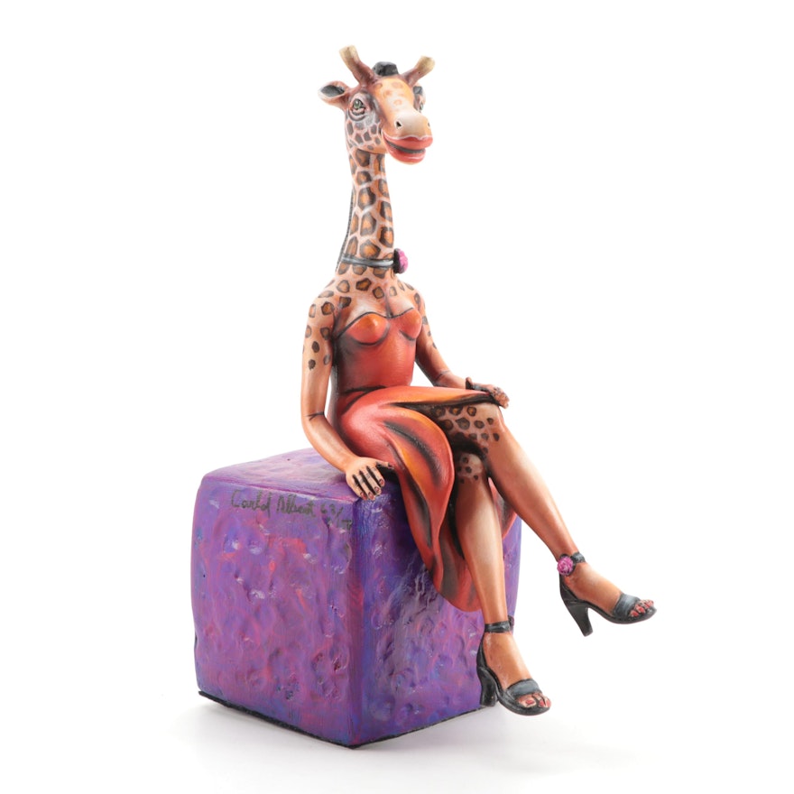 Carlos & Albert Hand-Painted Composite Sculpture of Giraffe