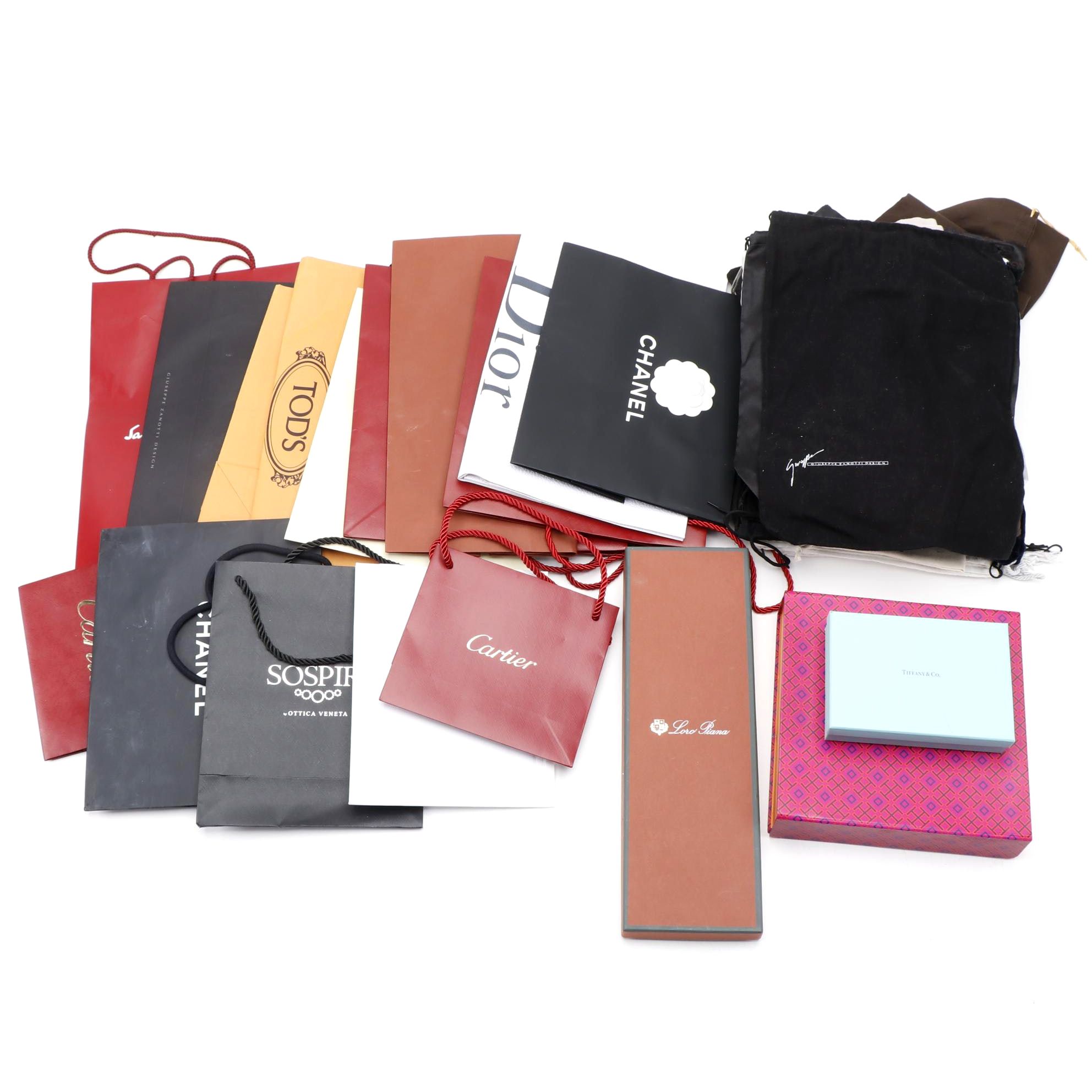 Chanel, Gucci, Prada, Dior, Cartier, and More Retail Bags, Boxes, and Dust Bags