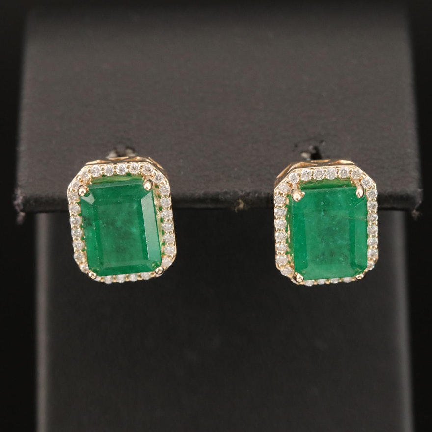 14K 3.76 CTW Emerald and Diamond Earrings