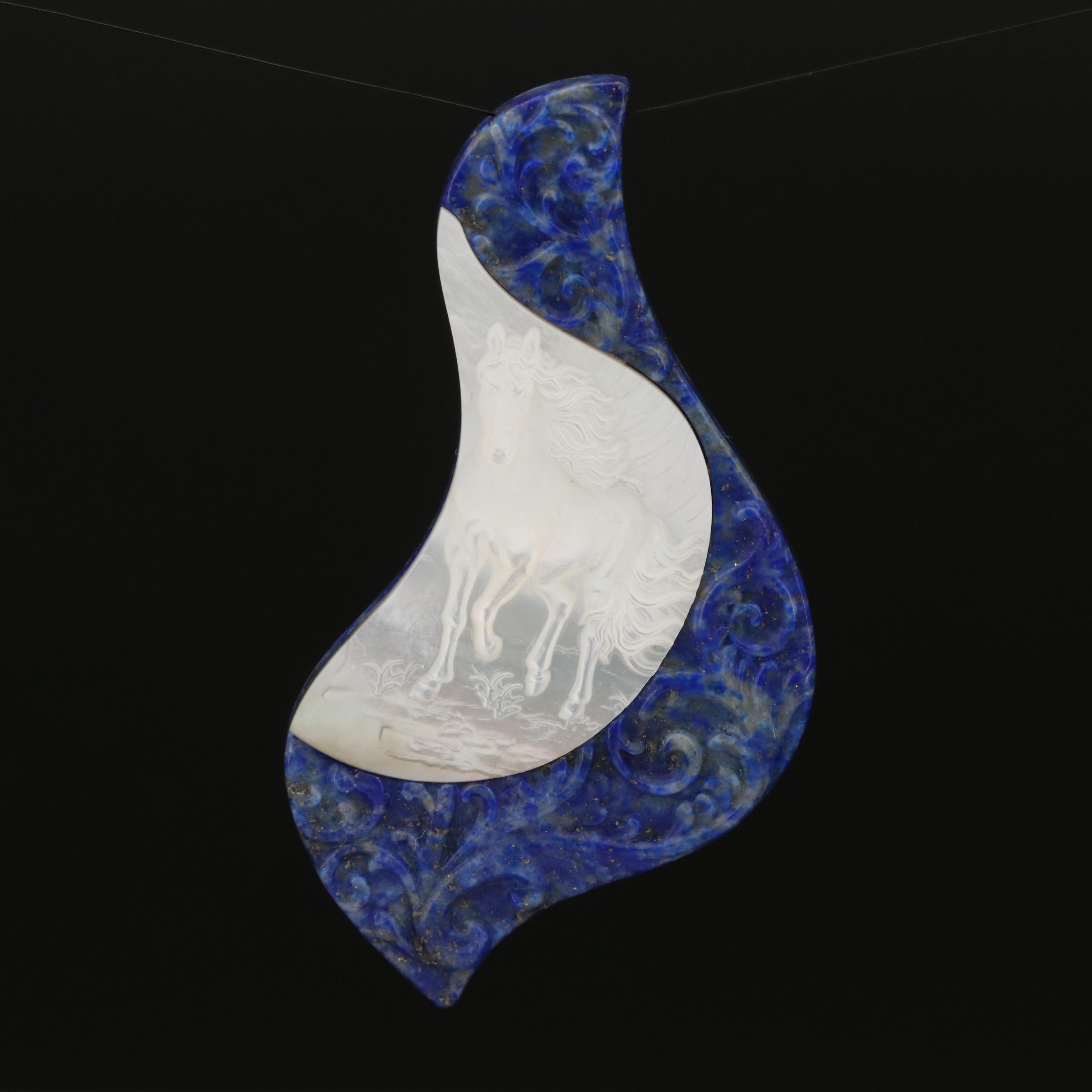 Loose Lapis Lazuli Tablet with Mother of Pearl Horse Cameo