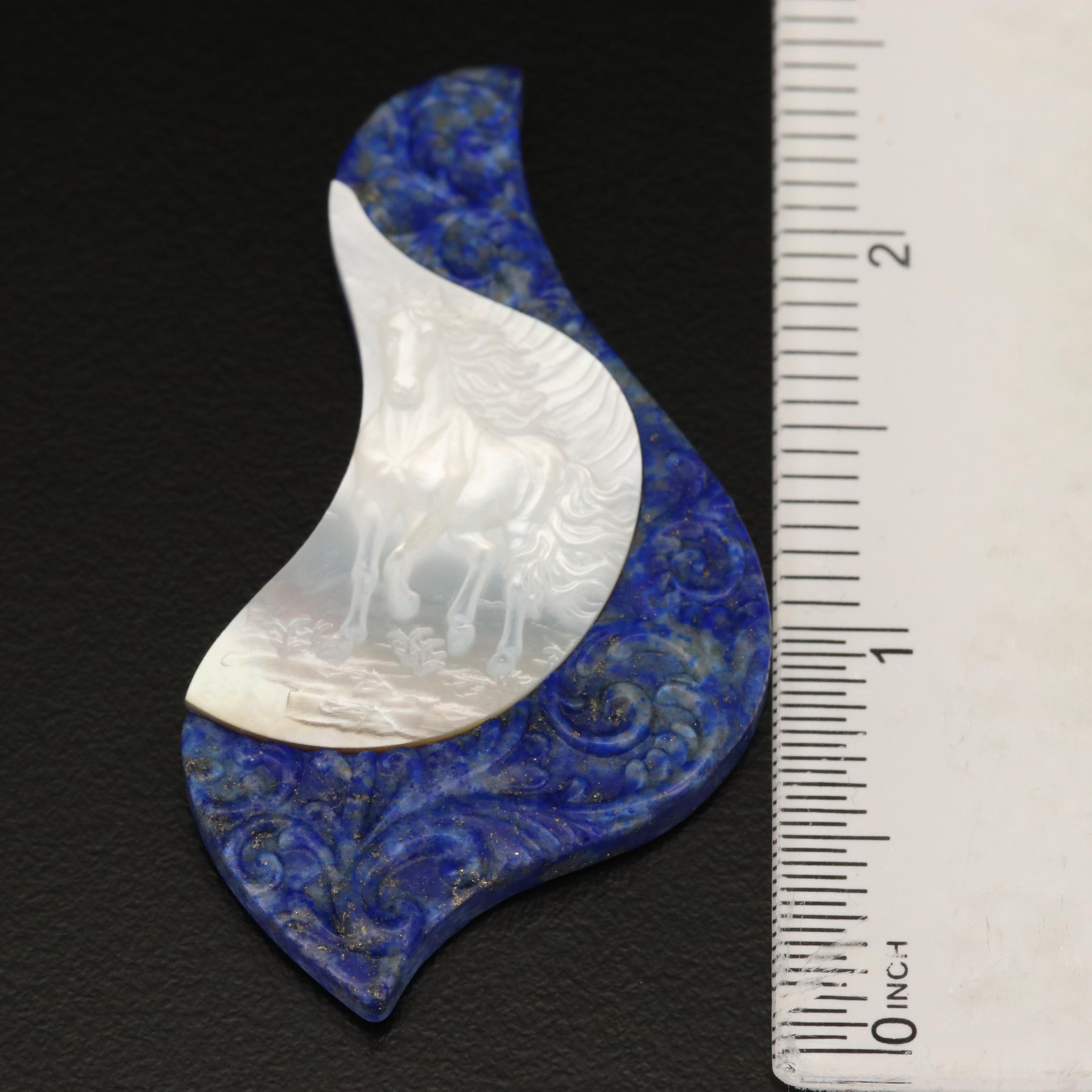 Loose Lapis Lazuli Tablet with Mother of Pearl Horse Cameo