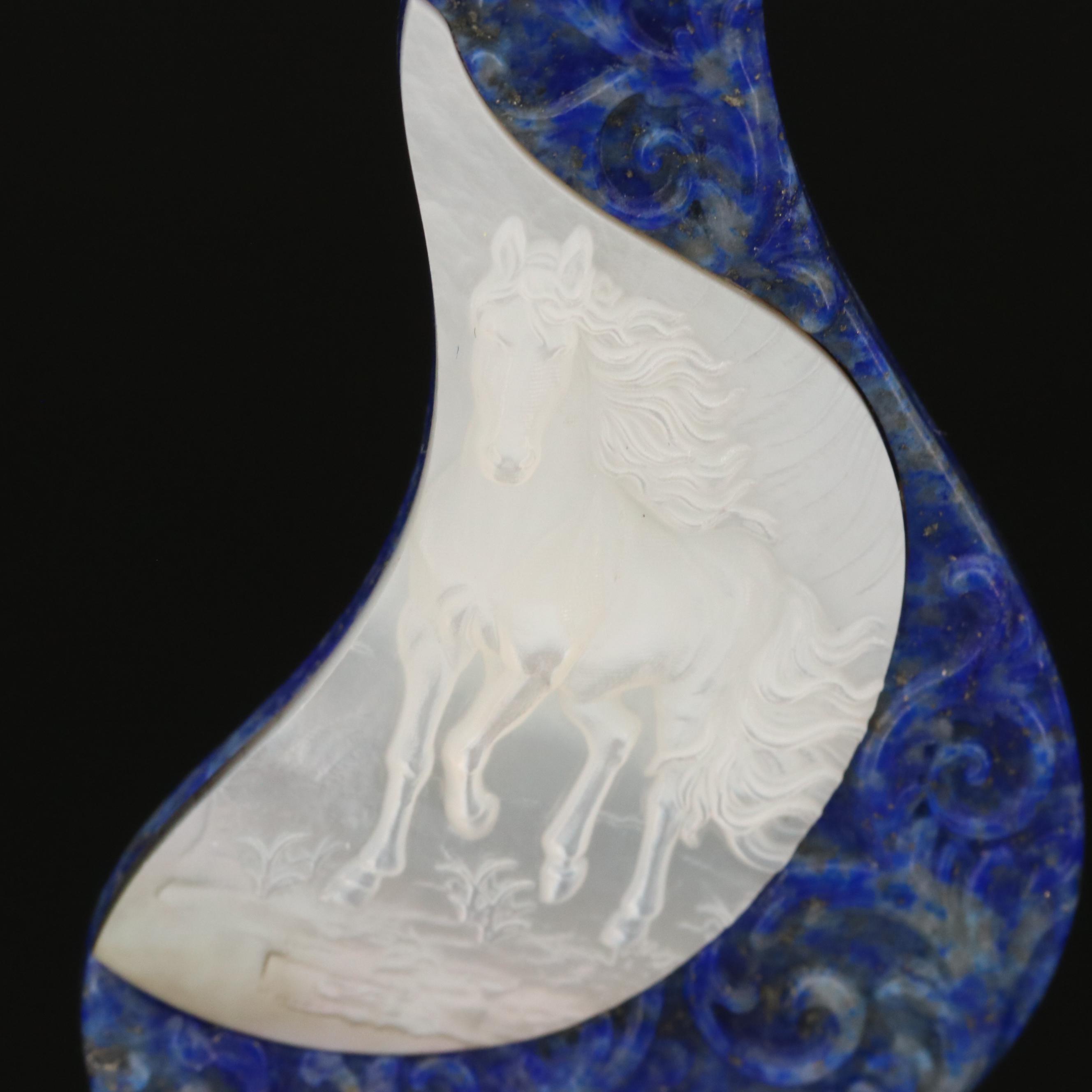 Loose Lapis Lazuli Tablet with Mother of Pearl Horse Cameo