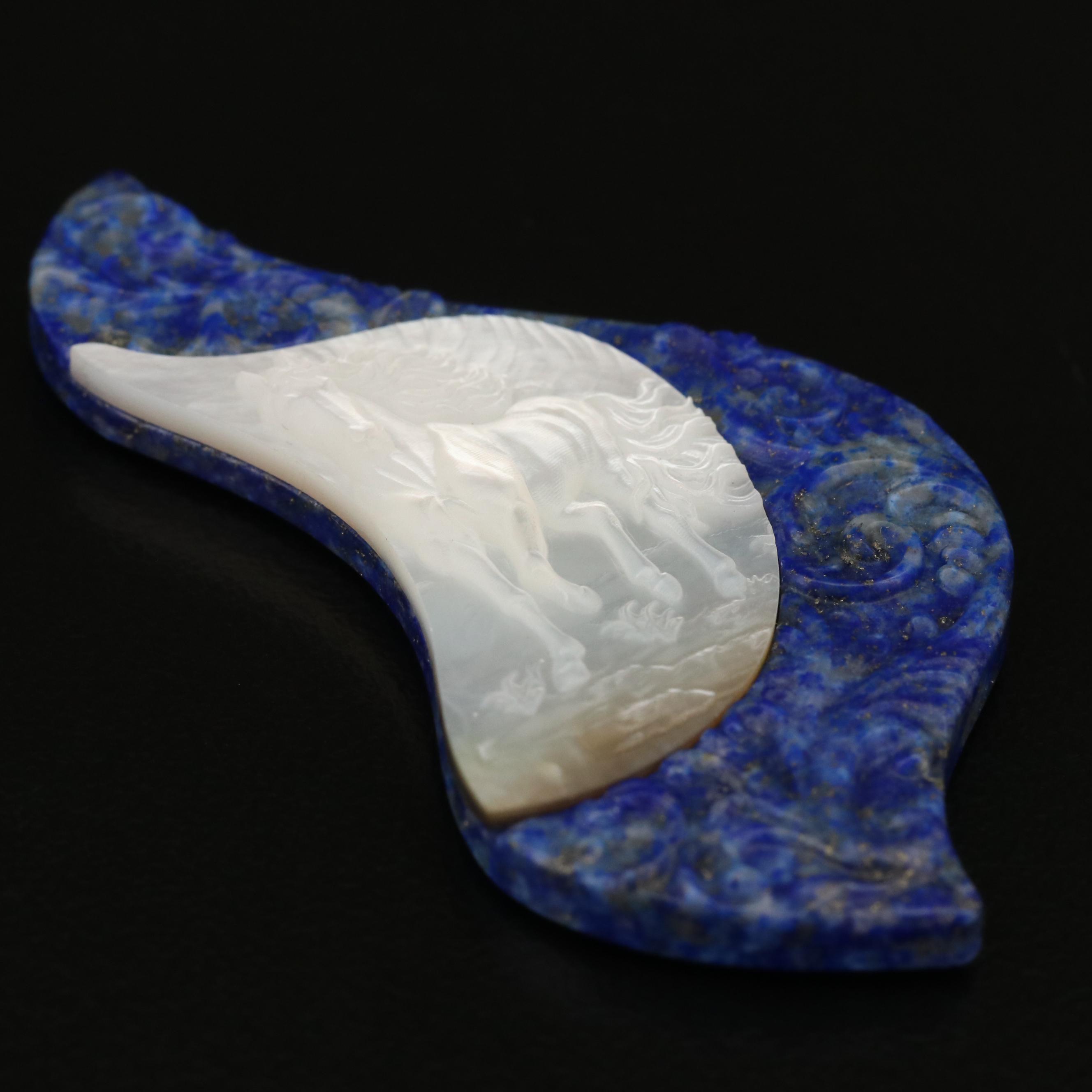 Loose Lapis Lazuli Tablet with Mother of Pearl Horse Cameo
