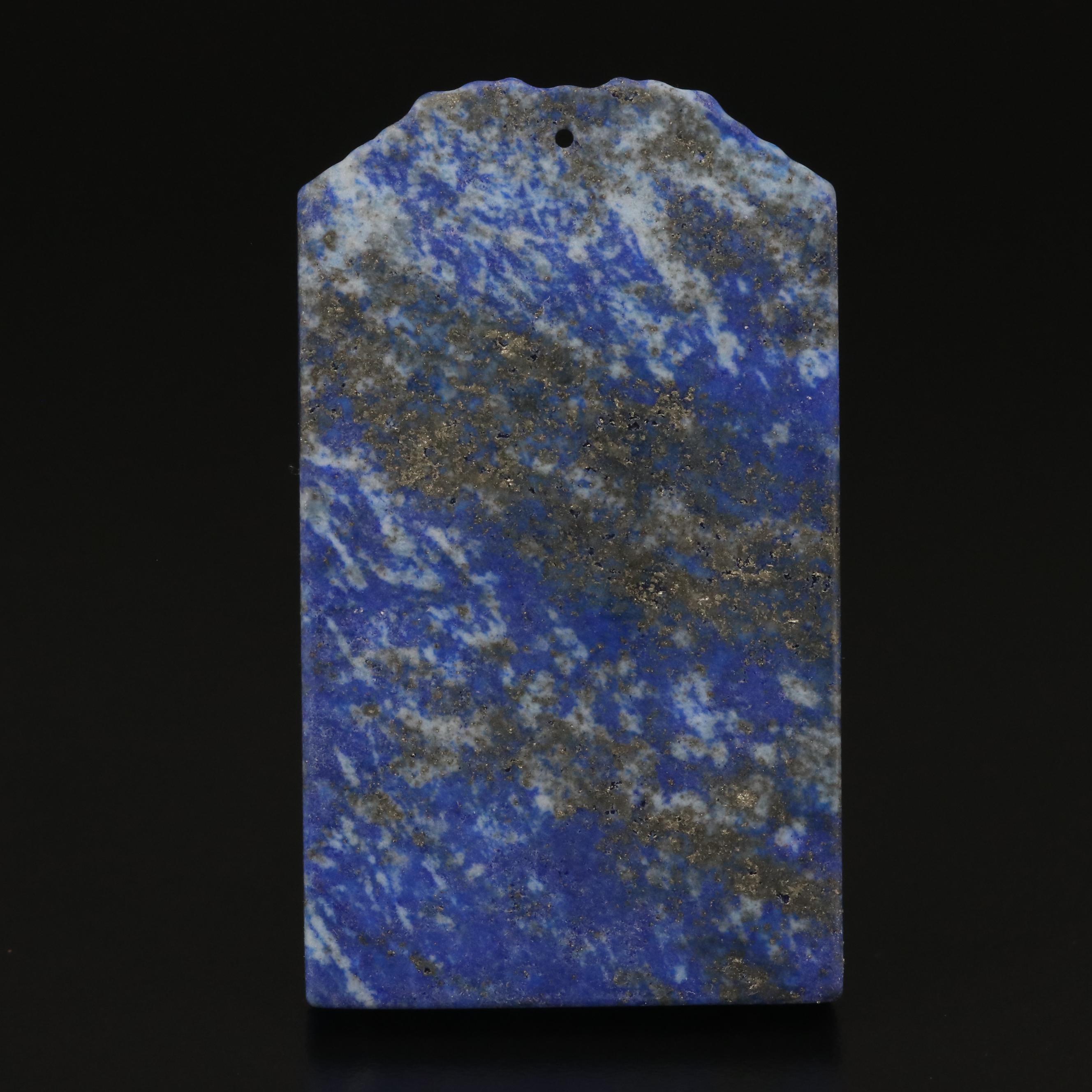 Loose Lapis Lazuli Tablet with Carved Mother of Pearl Dog
