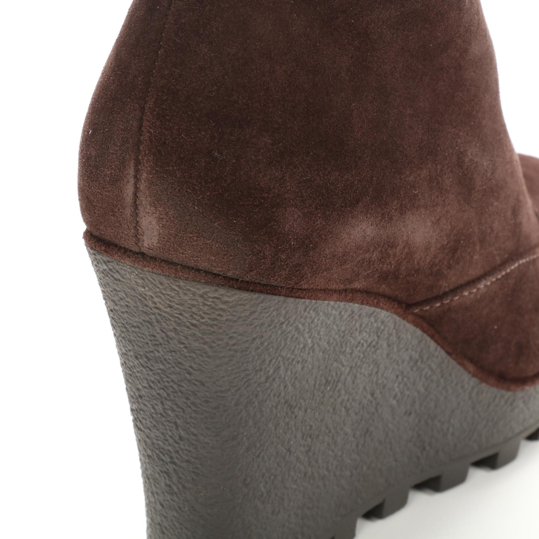 Diane Von Furstenberg Java Wedge Zippered Bootie in Chocolate Suede & Shearling