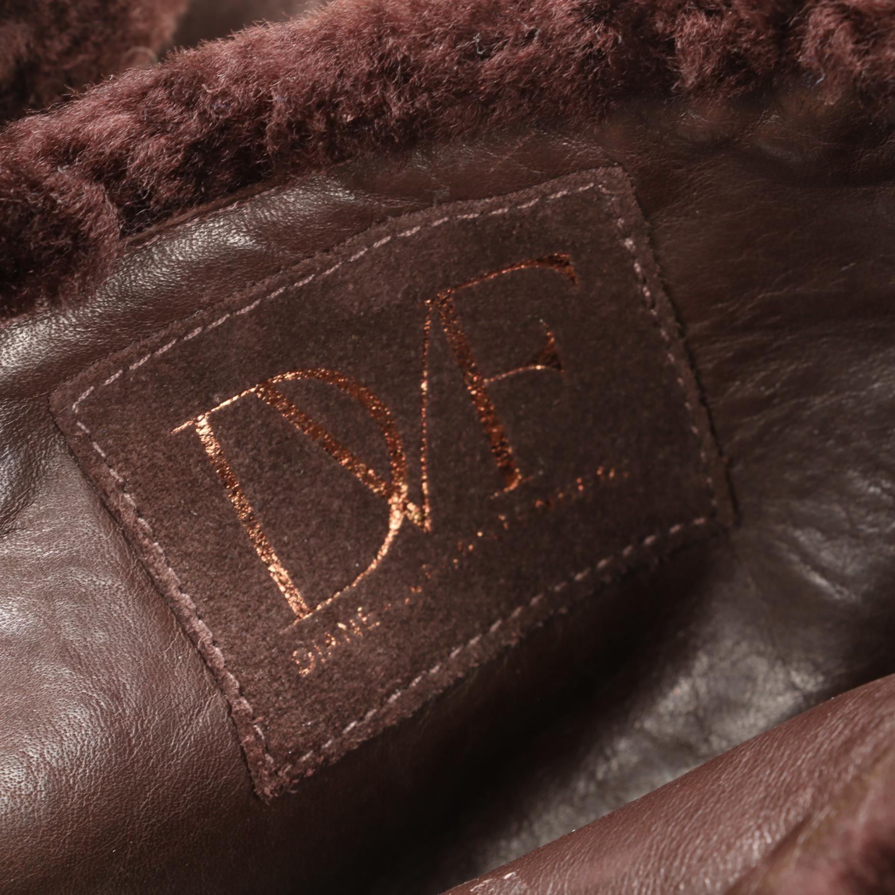 Diane Von Furstenberg Java Wedge Zippered Bootie in Chocolate Suede & Shearling