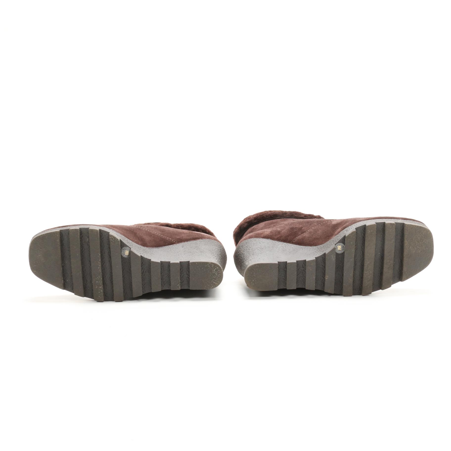 Diane Von Furstenberg Java Wedge Zippered Bootie in Chocolate Suede & Shearling