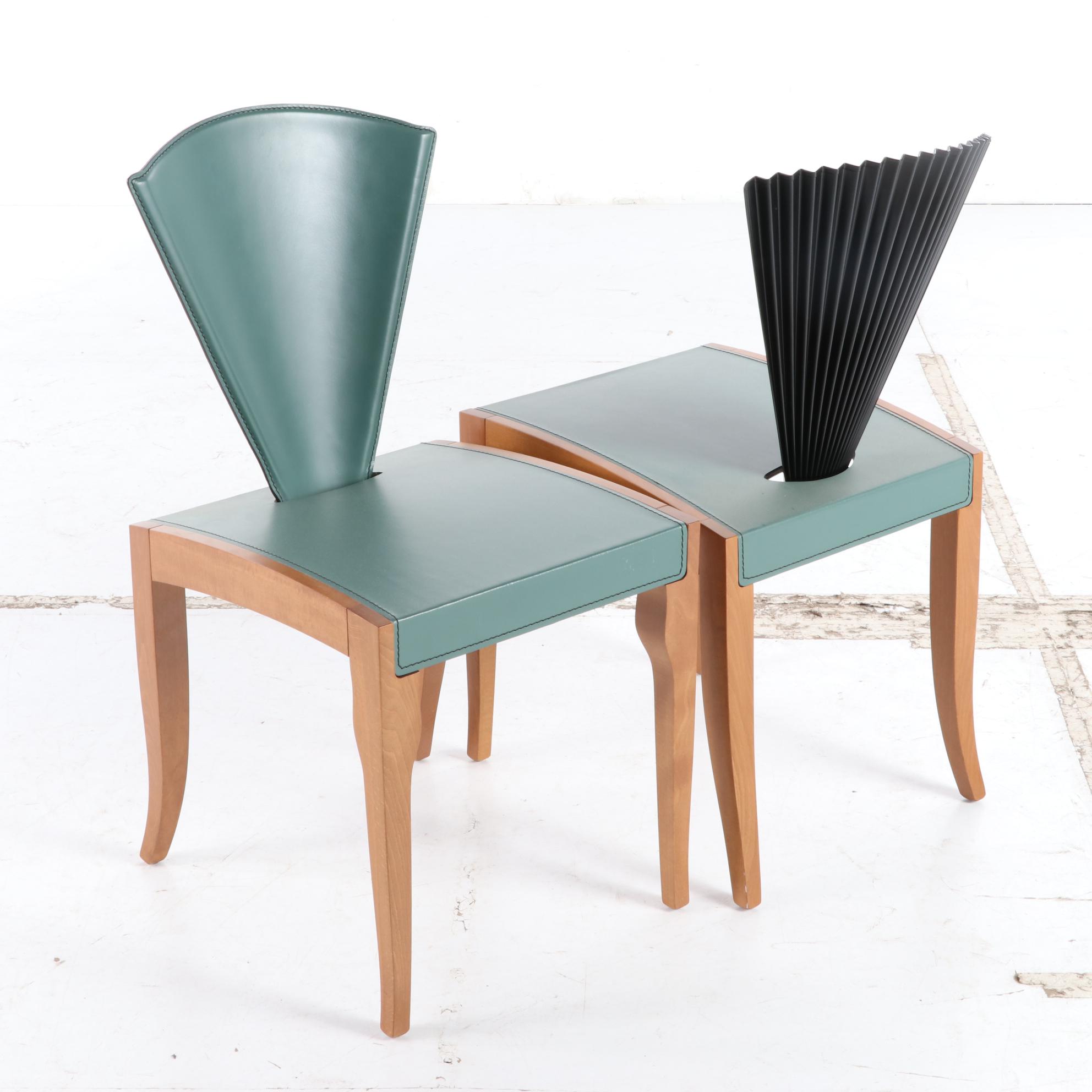 Cattelan Italia Beech and Leather Fan-Back Memphis Style Side Chairs