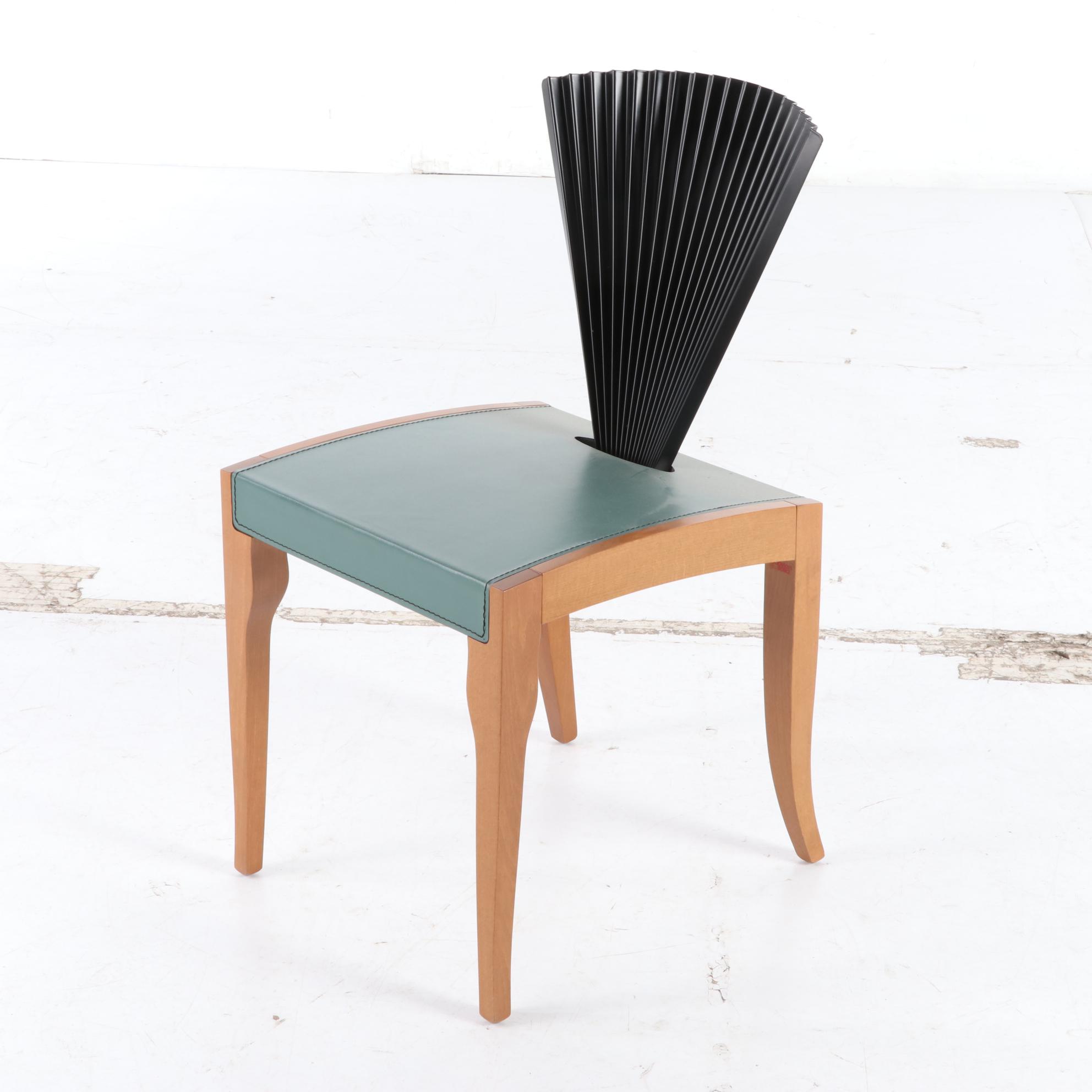 Cattelan Italia Beech and Leather Fan-Back Memphis Style Side Chairs