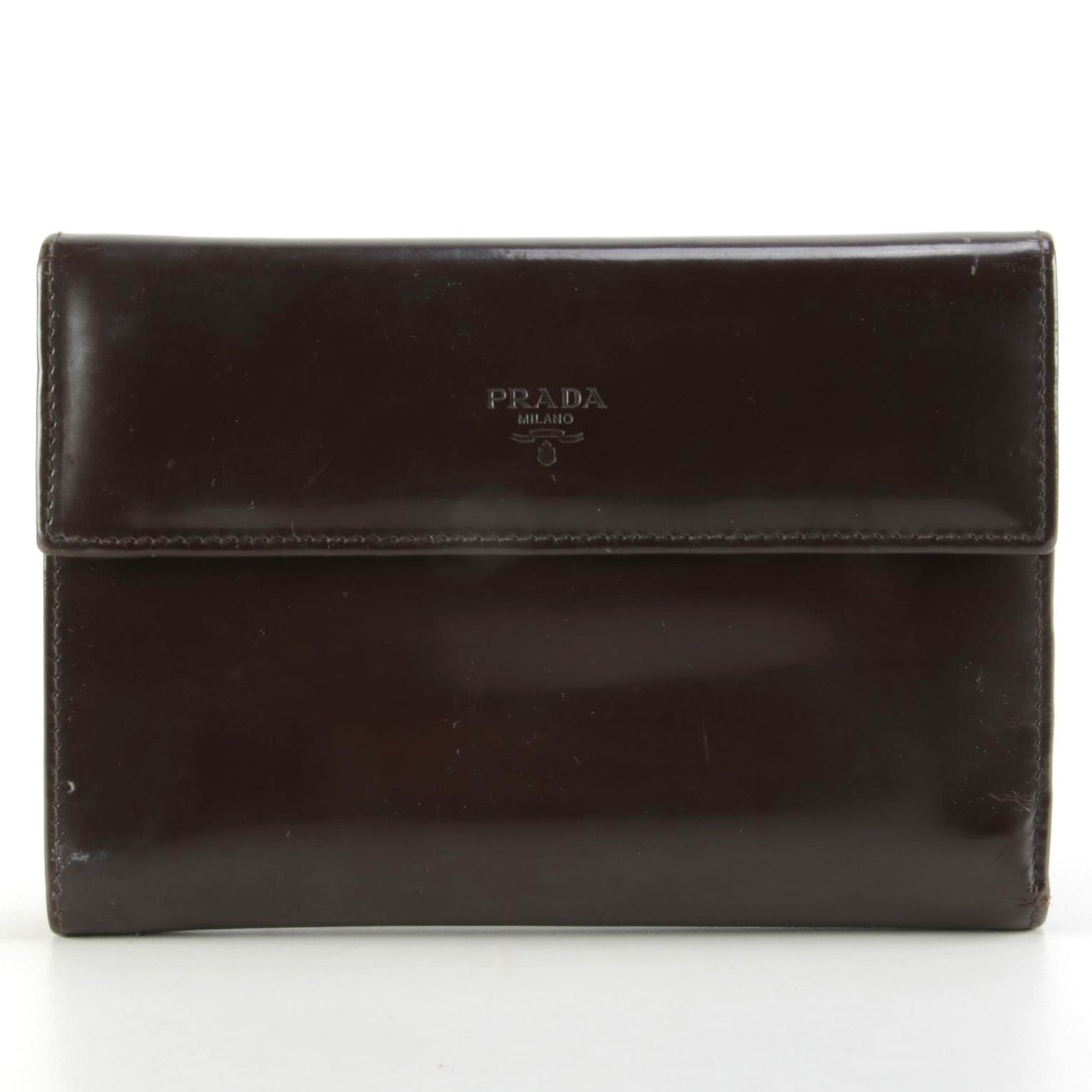 Prada Bifold Flap Wallet in Brown Spazzolato Leather